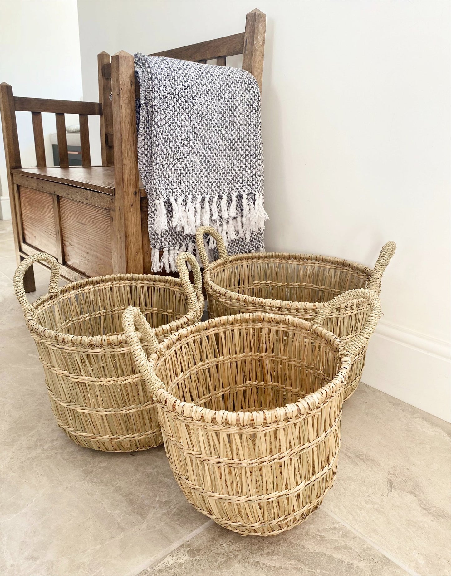 Set of Three Dried Seagrass Baskets