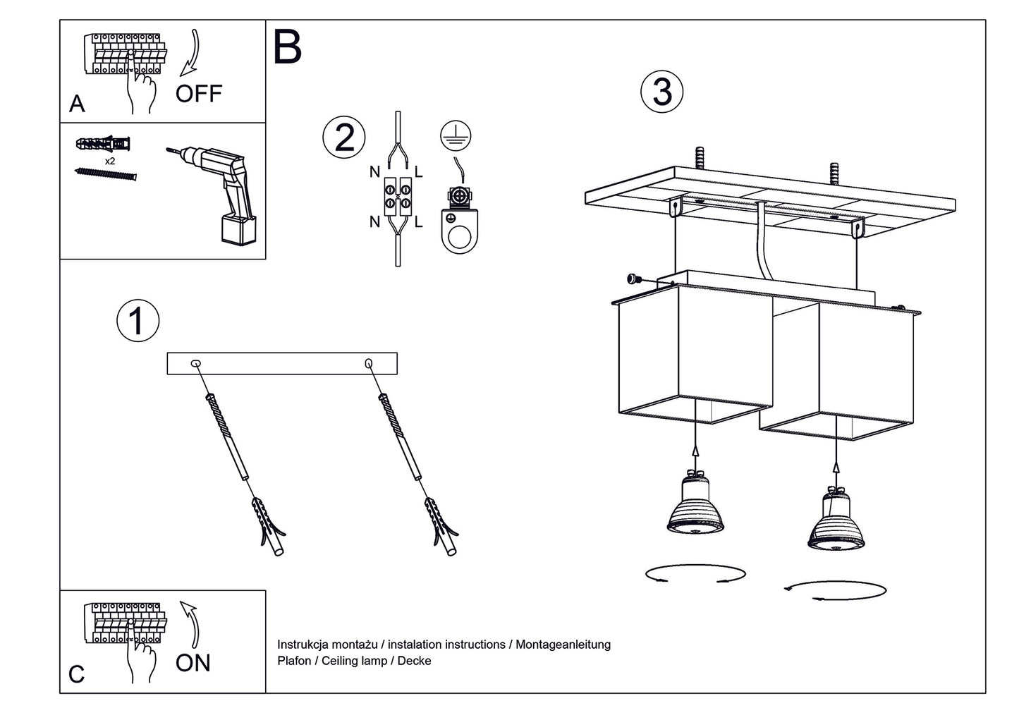 Ceiling Lamp QUAD 2 grey