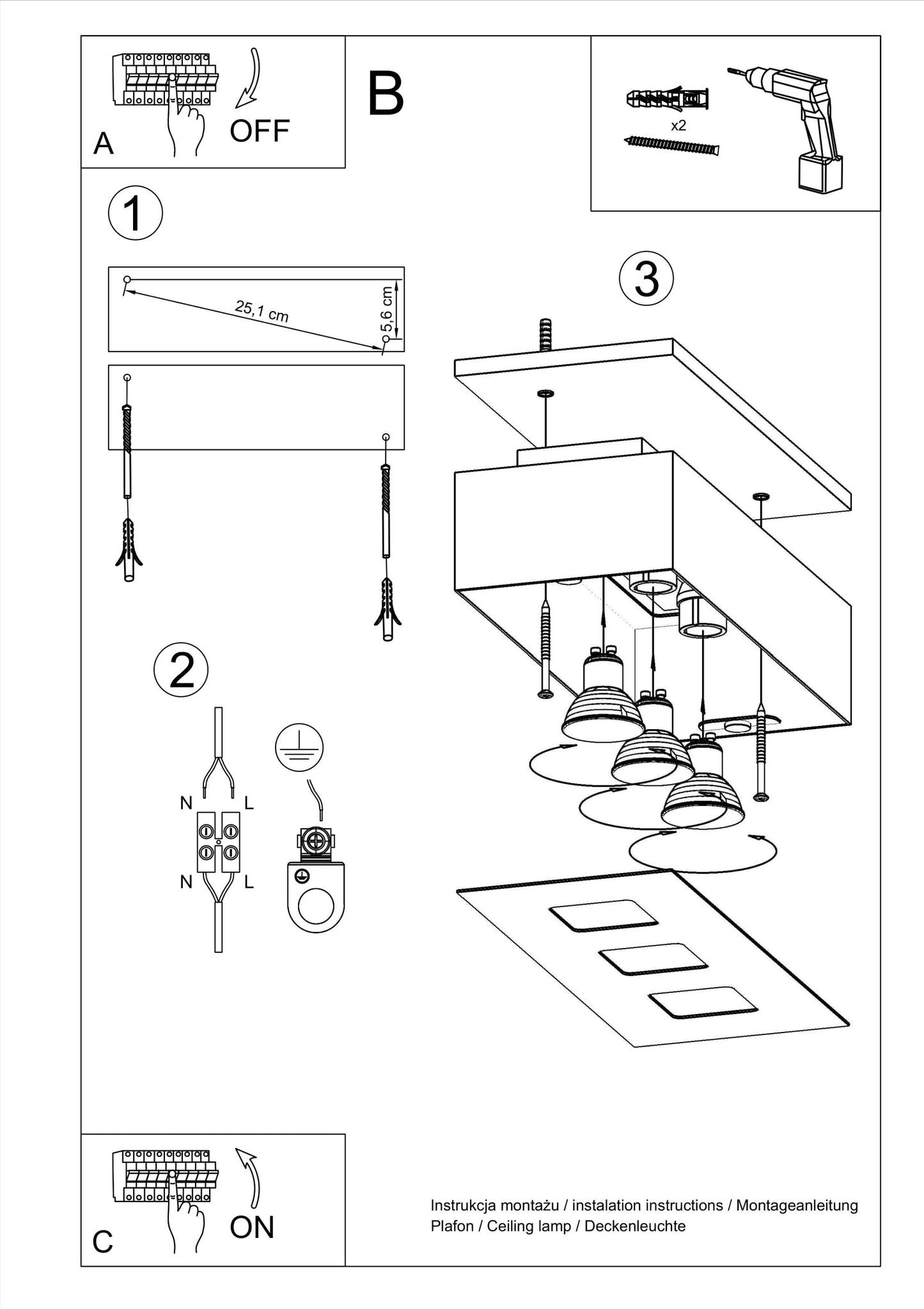Ceiling Lamp MONO 3 white