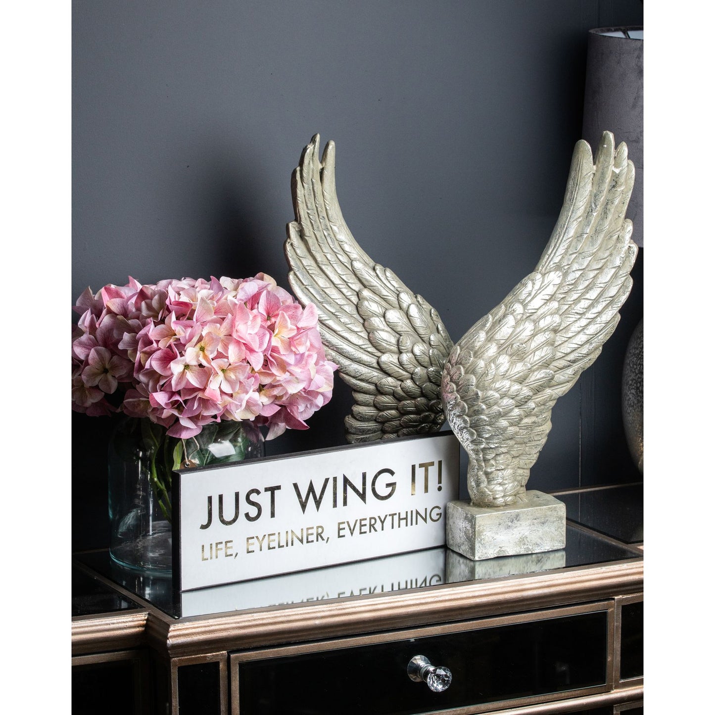 Large Freestanding Antique Silver Angel Wings Ornament