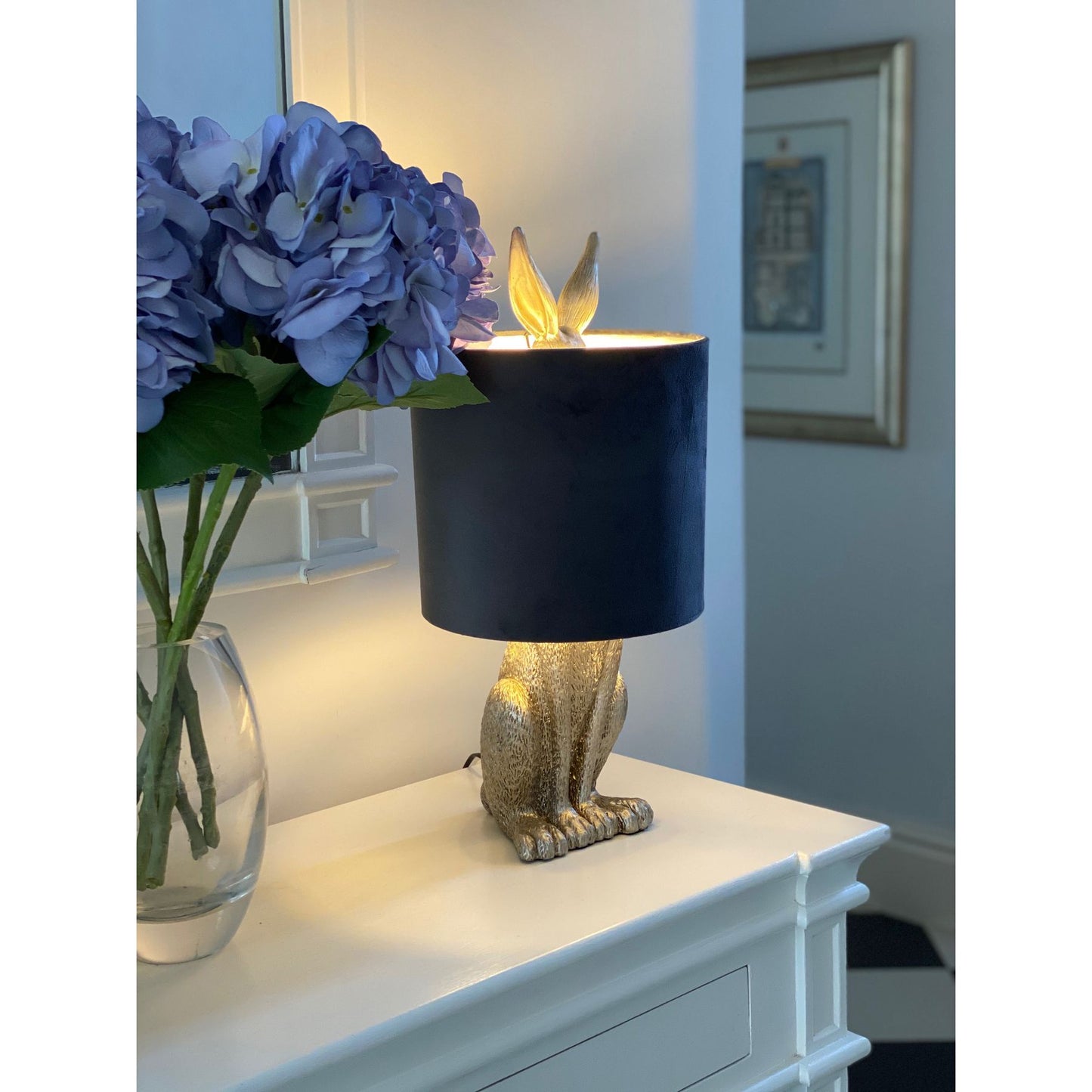 Silver Hare Table Lamp With Grey Velvet Shade