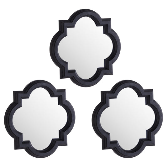 Set Of Three Dark Grey Quarterfoil Mirrors