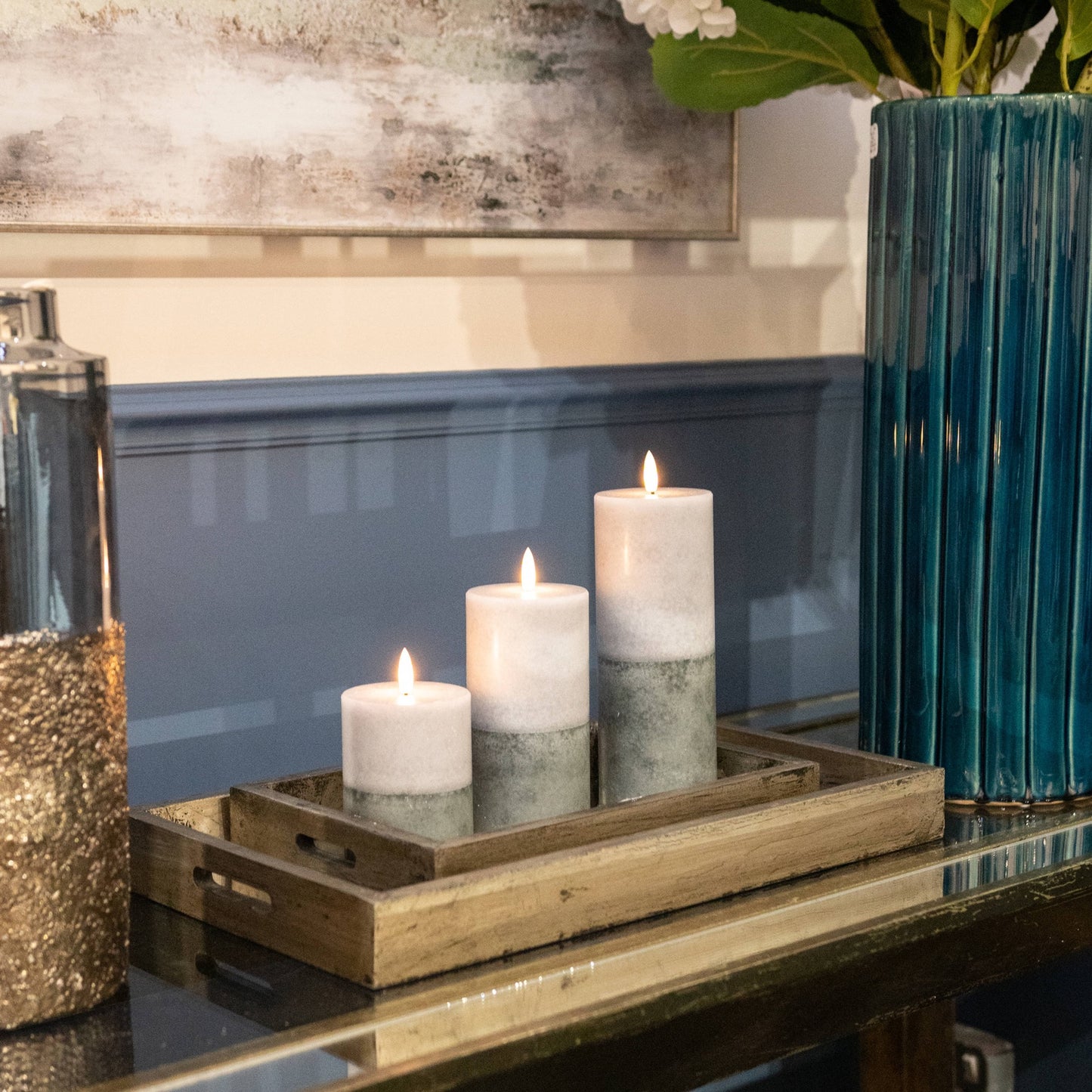 Luxe Collection Natural Glow 3x4 Grey Dipped LED Candle