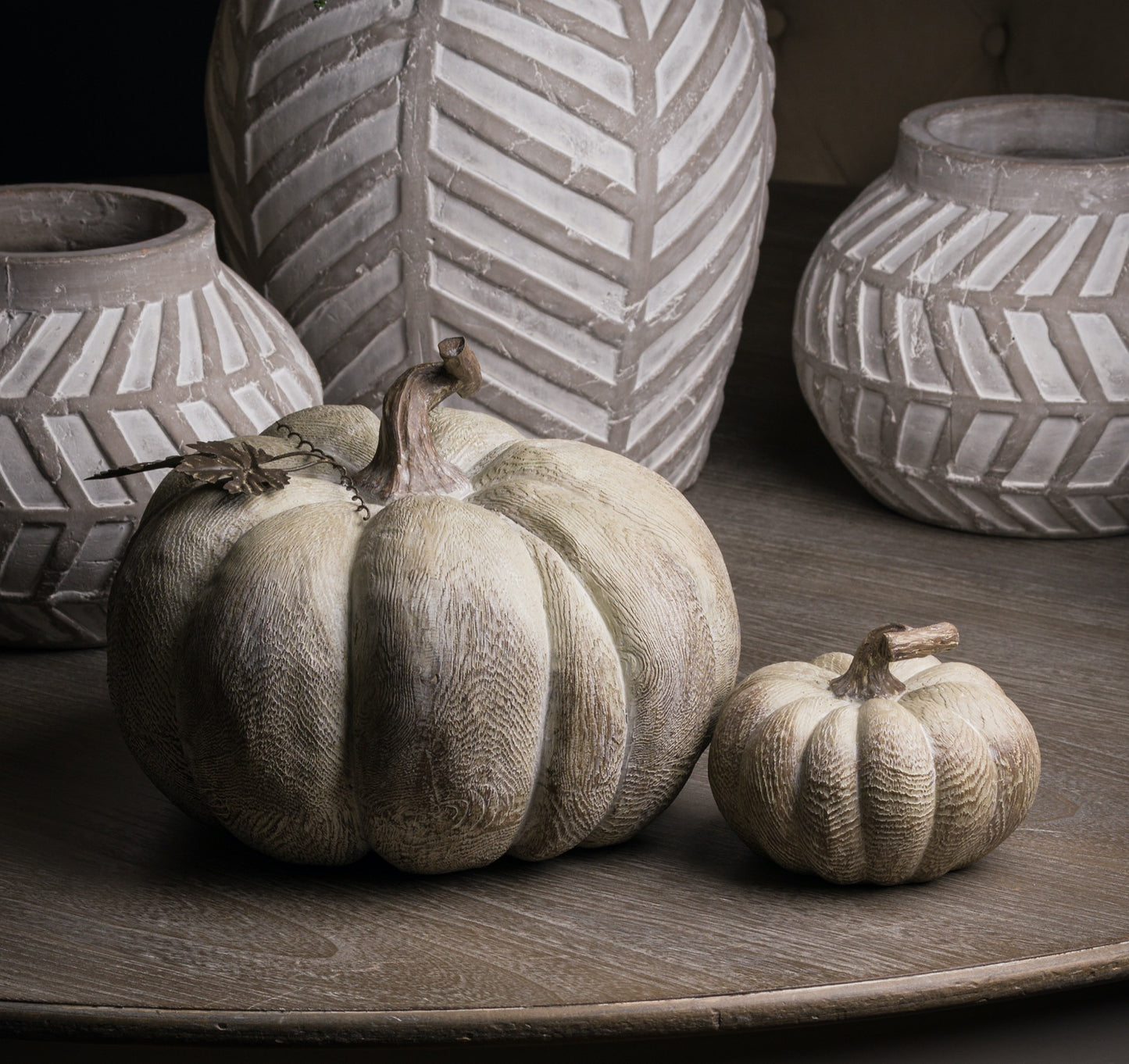 Carved Wood Effect Squat Pumpkin