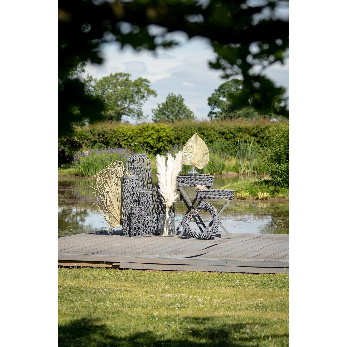 Huge Grey Standing Wicker Lantern