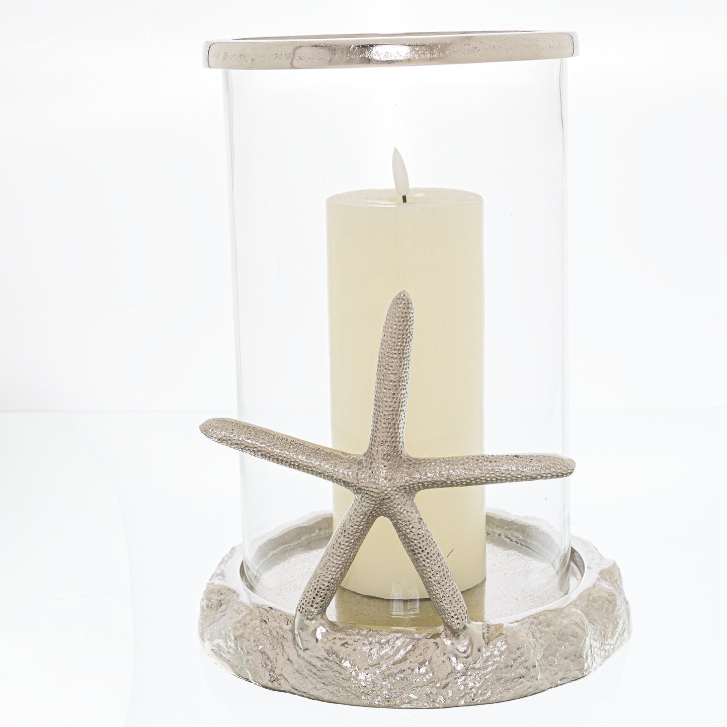 Silver Starfish Candle Hurricane Lantern
