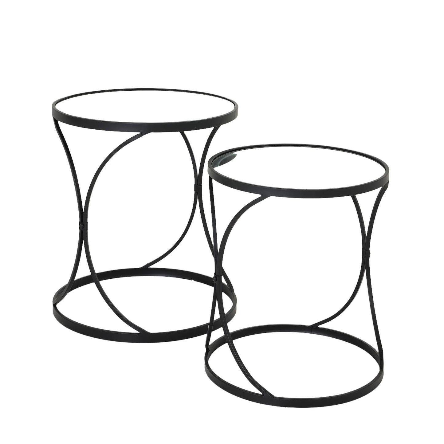 Concaved Set Of Two Black Mirrored Side Tables