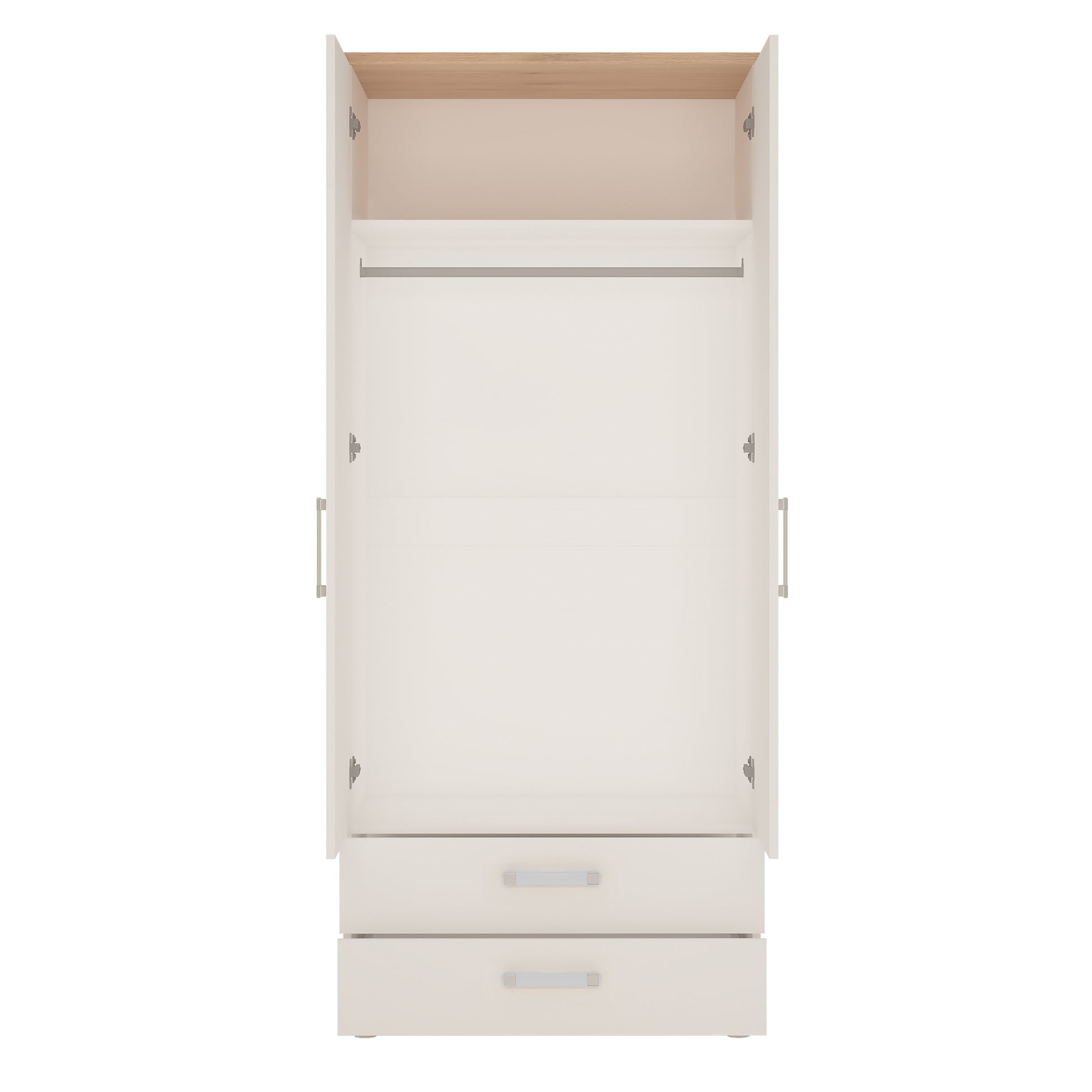 4Kids  2 Door 2 Drawer Wardrobe in Light Oak and white High Gloss (opalino handles)