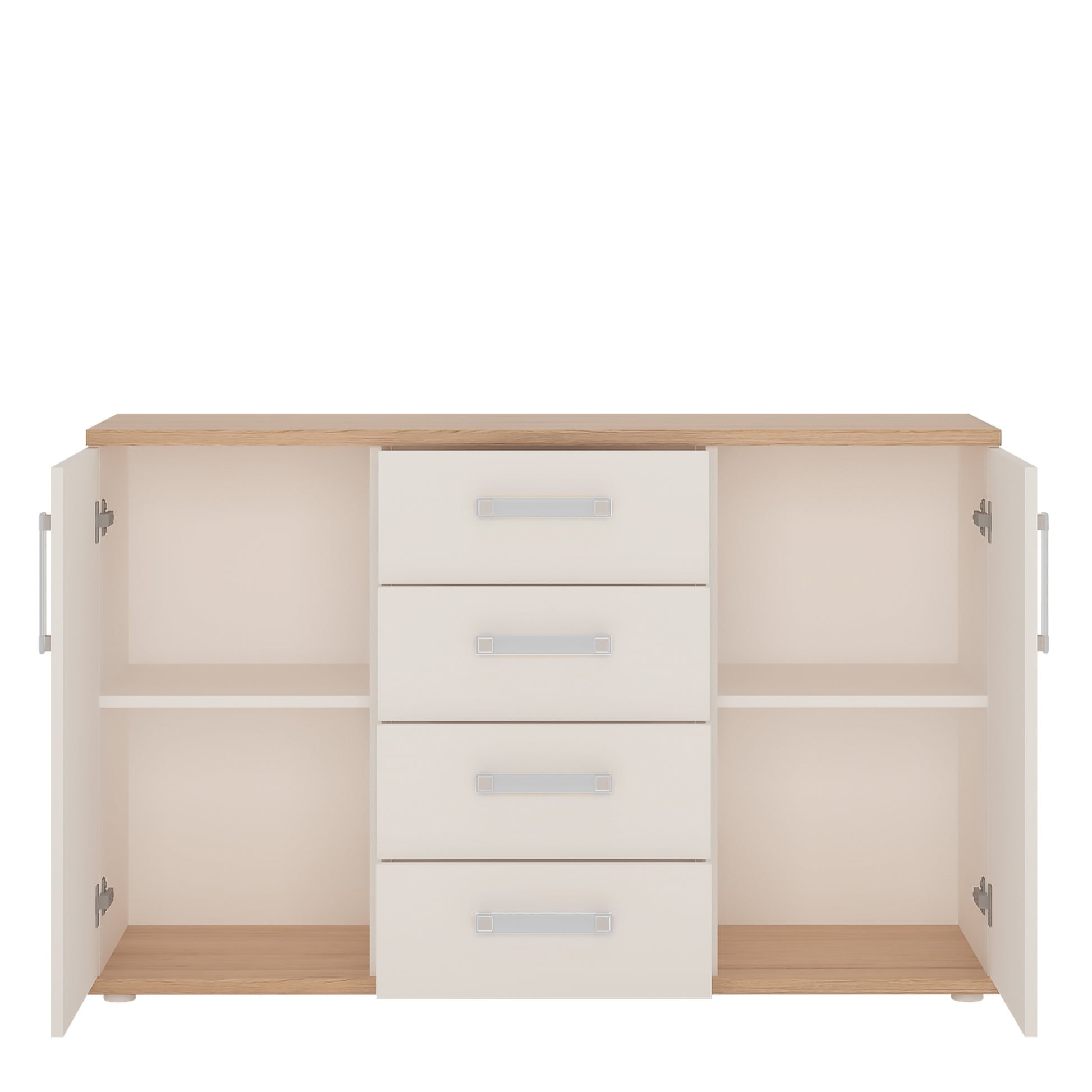4Kids  2 Door 4 Drawer Sideboard in Light Oak and white High Gloss (opalino handles)