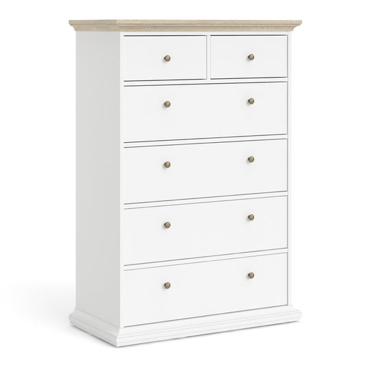 Paris  Chest of 6 Drawers in White and Oak