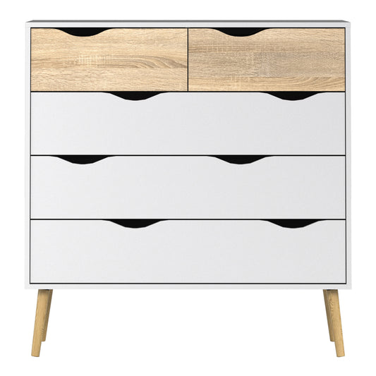 Oslo  Chest of 5 Drawers (2+3) in White and Oak