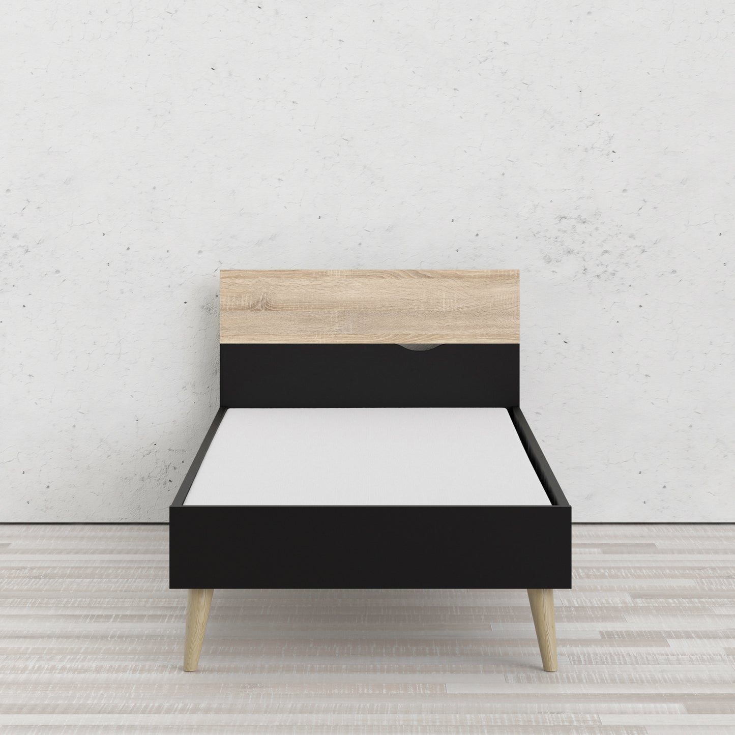 Oslo  Euro Single Bed (90x200) in Black and Oak