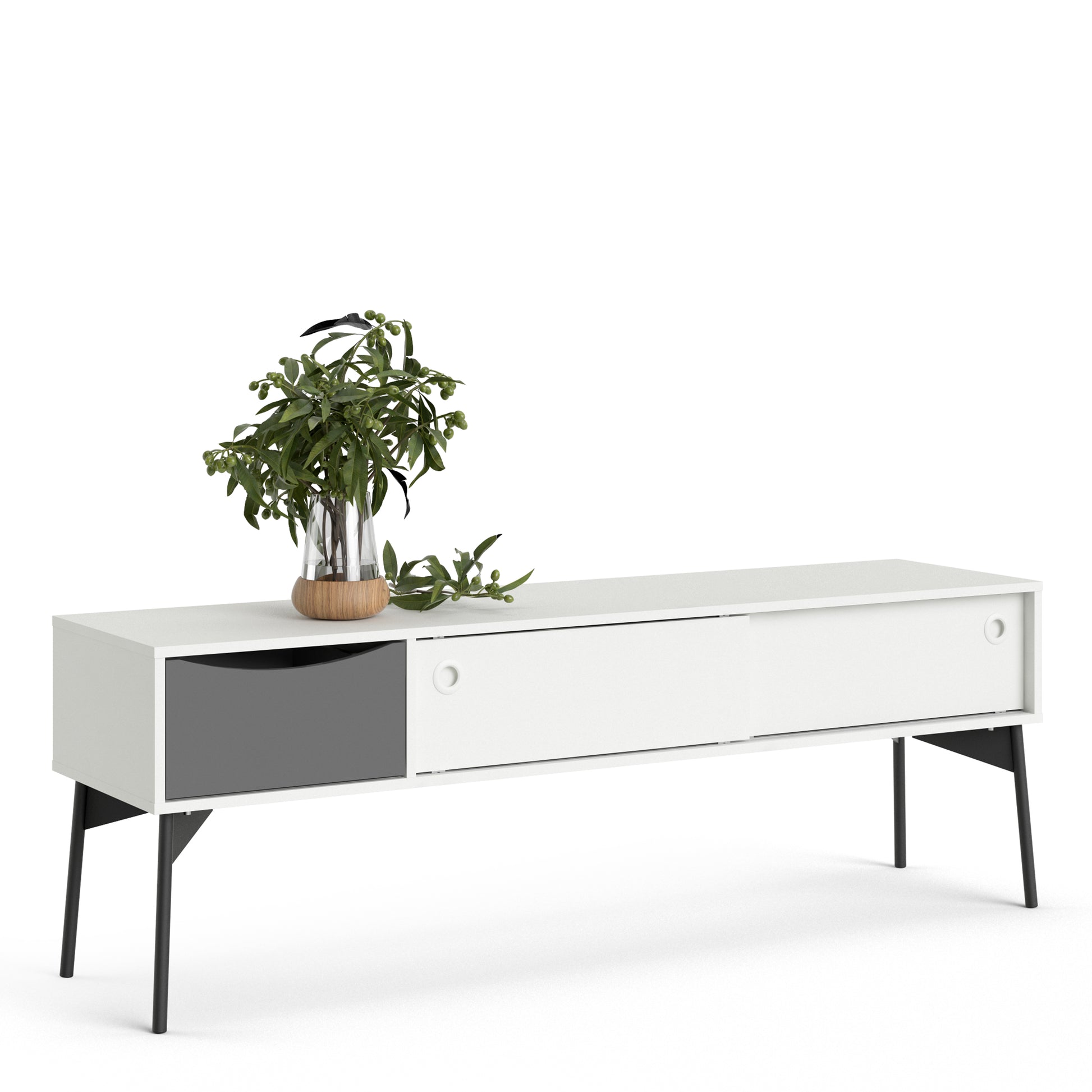 Fur  TV-Unit 2 sliding Doors + 1 Drawer in Grey and White