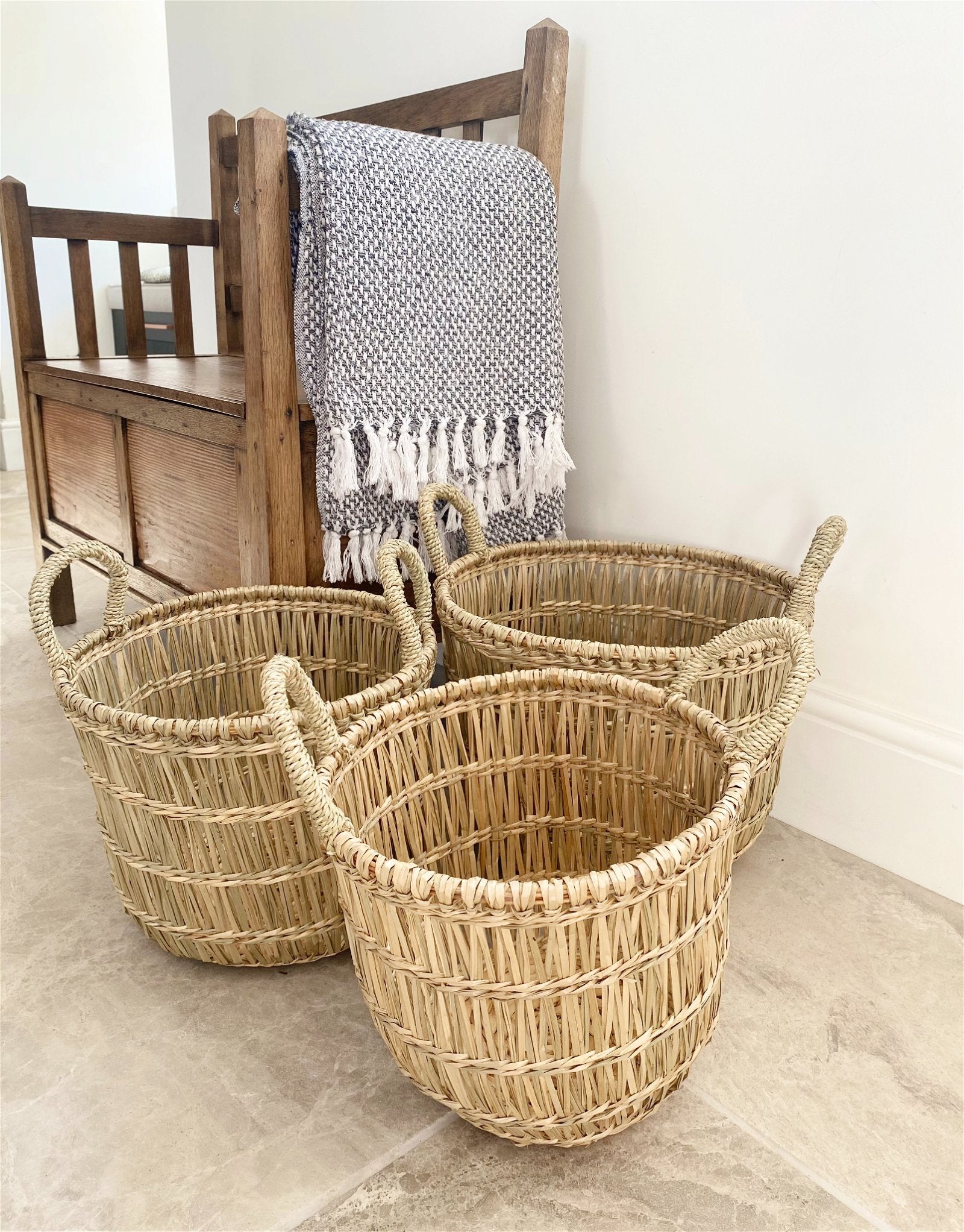 Set of Three Dried Seagrass Baskets