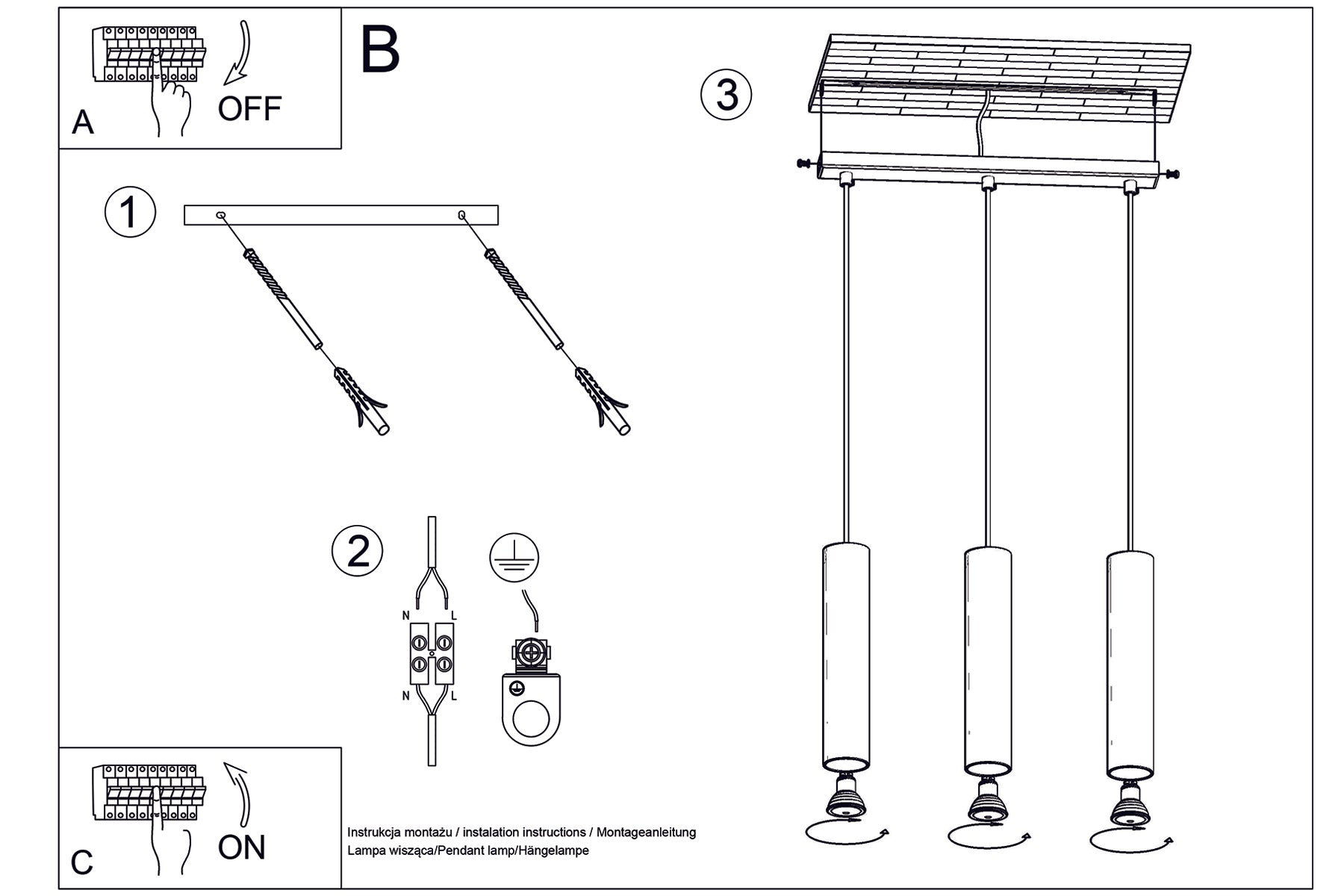 Pendant lamp LINO 3 wood