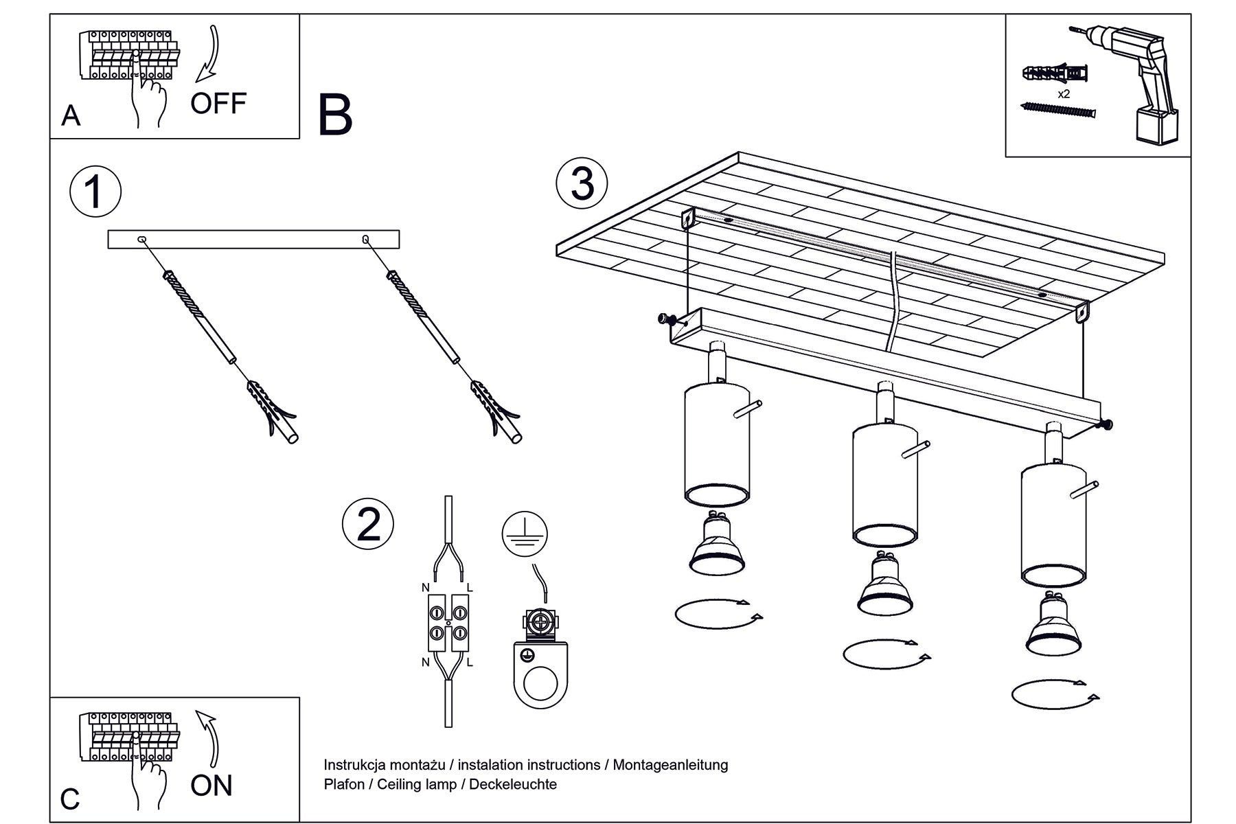 Ceiling lamp BERG 3 wood