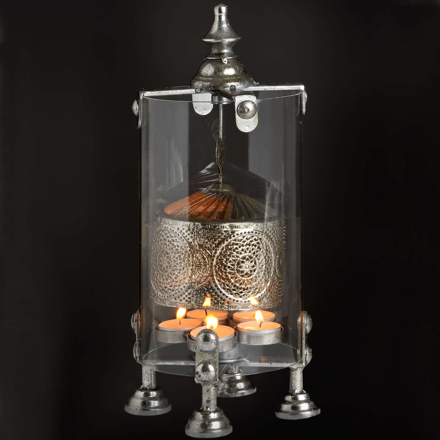 Antique Silver Heart Lantern Spinner