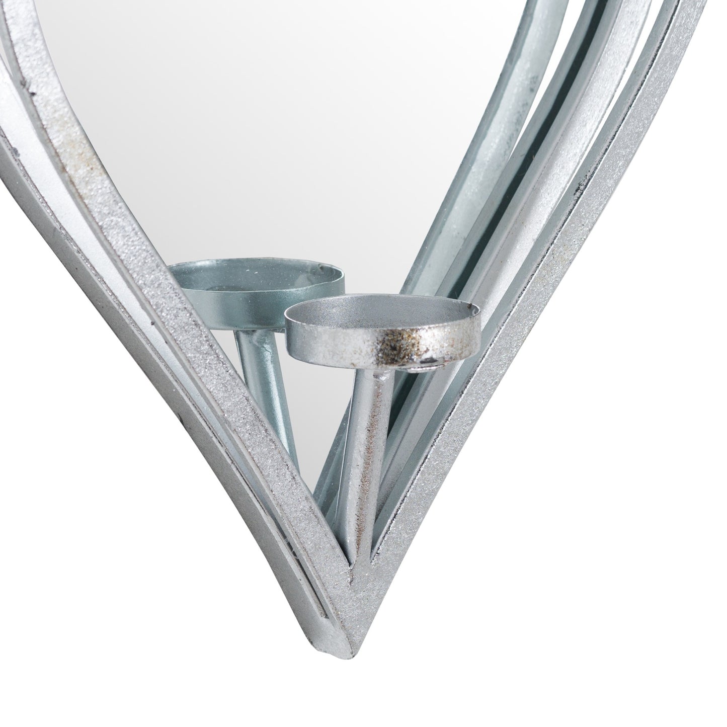 Large Silver Mirrored Heart Candle Holder