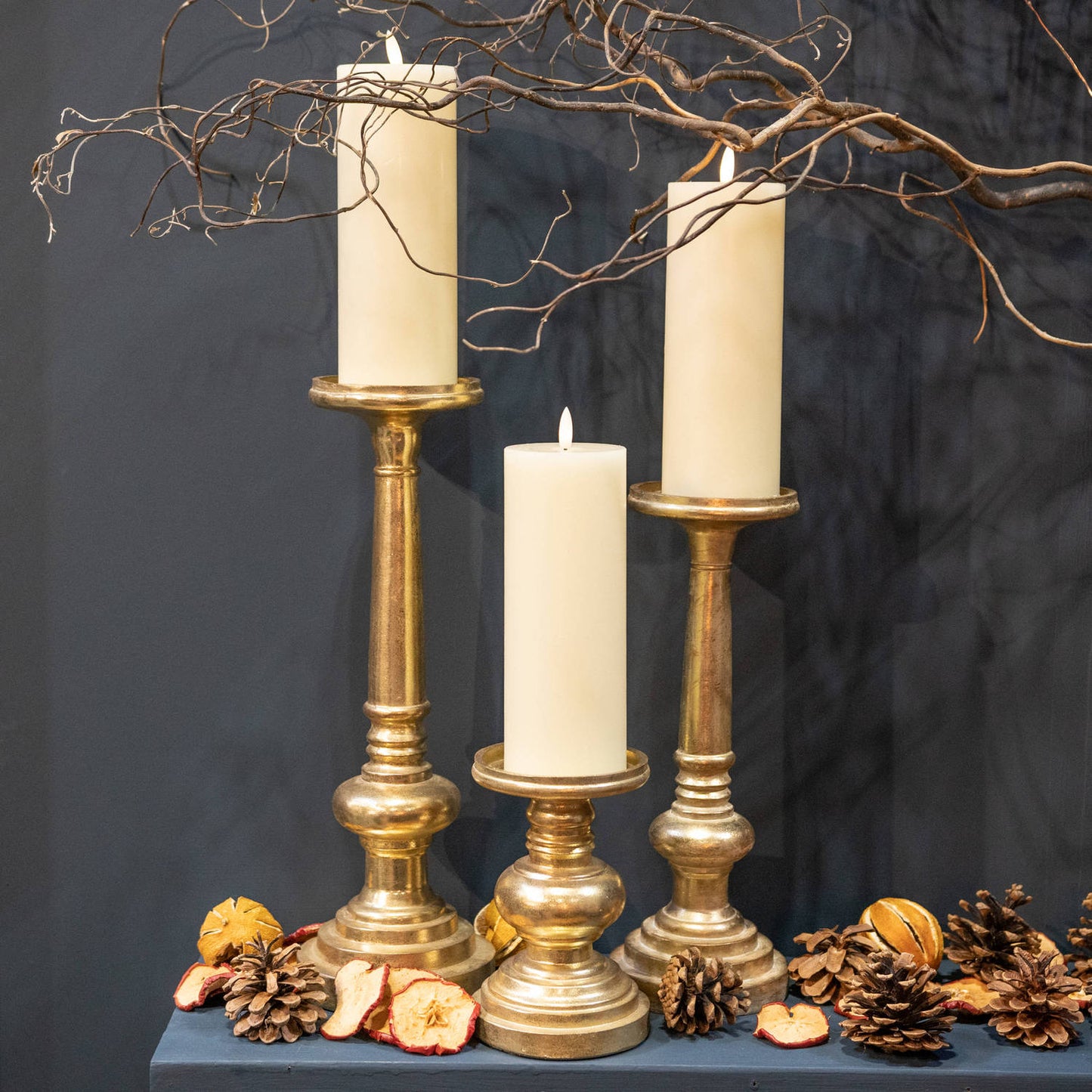 Antique Brass Effect Tall Candle Holder