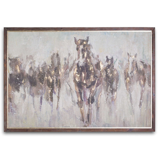 Wild Horses On Cement Board With Frame
