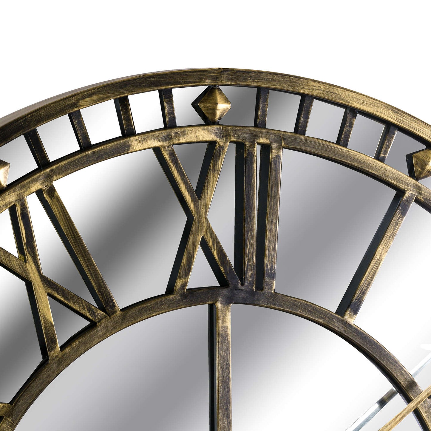 Large Antique Brass Mirrored Skeleton Clock