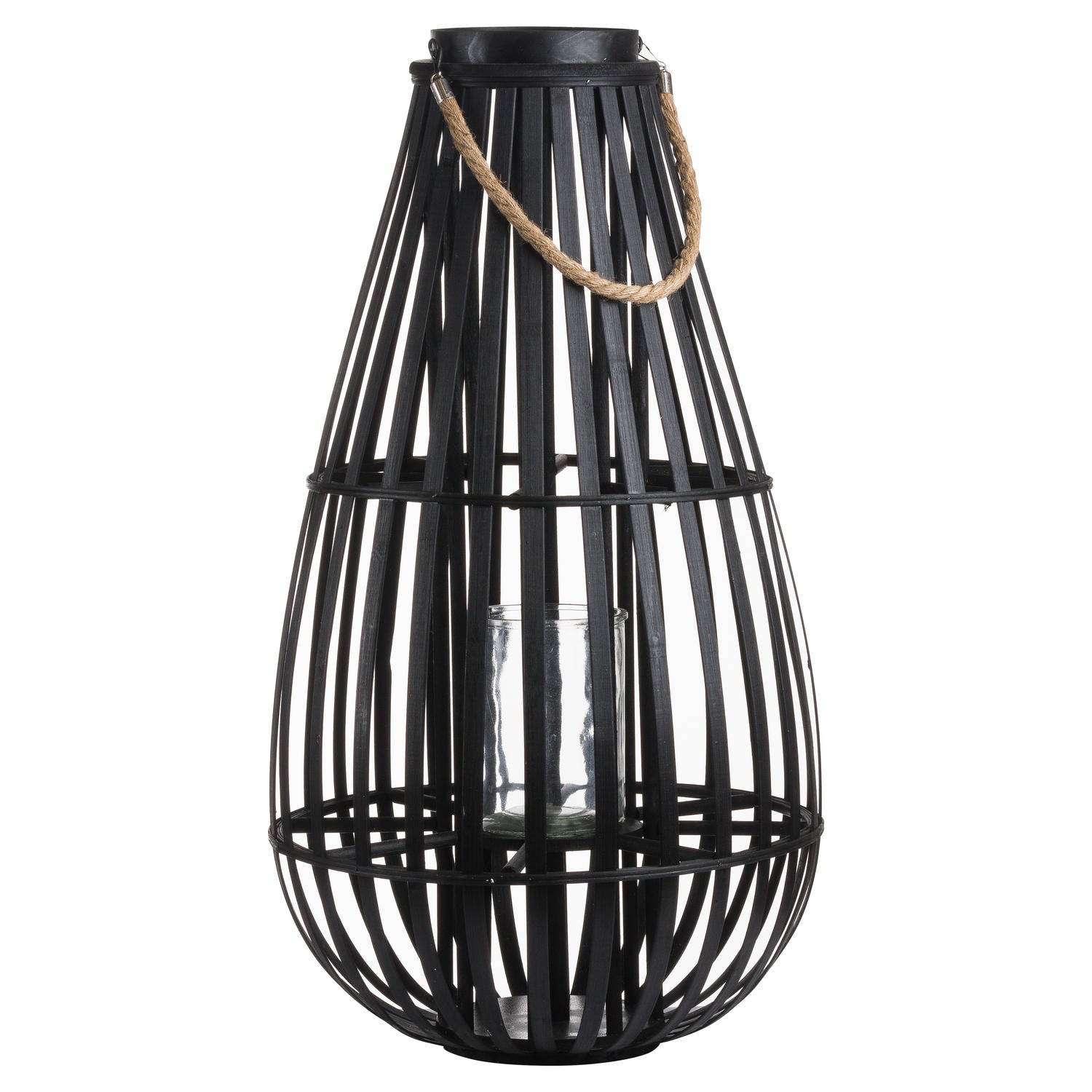 Large Floor Standing Domed Wicker Lantern With Rope Detail