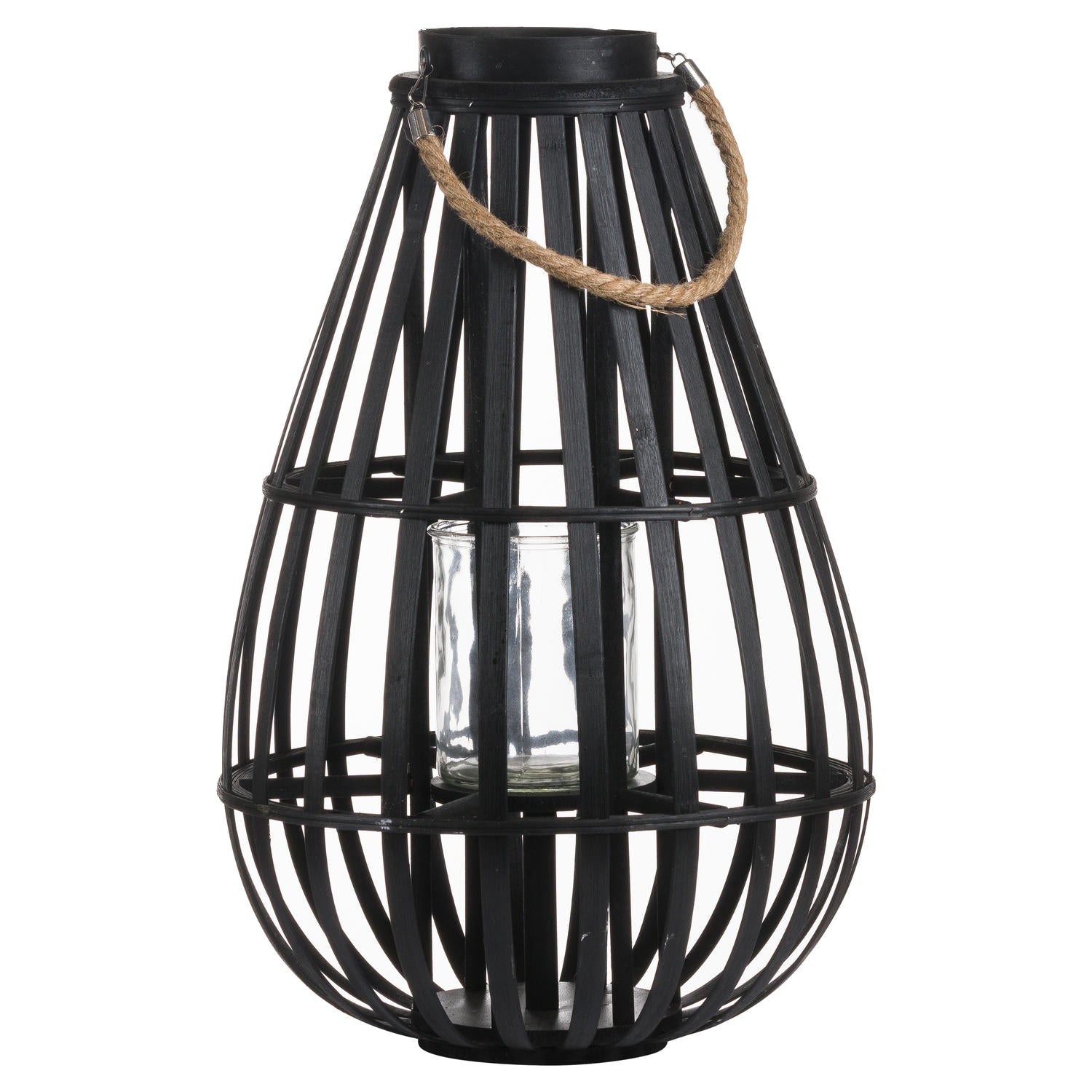 Floor Standing Domed Wicker Lantern With Rope Detail