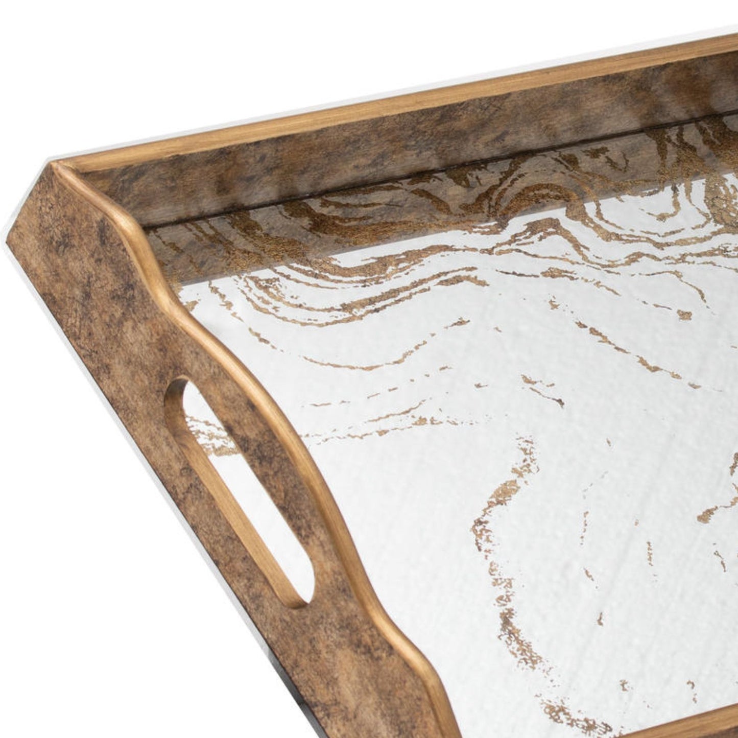 Augustus Large Mirrored Tray With Marbling Effect