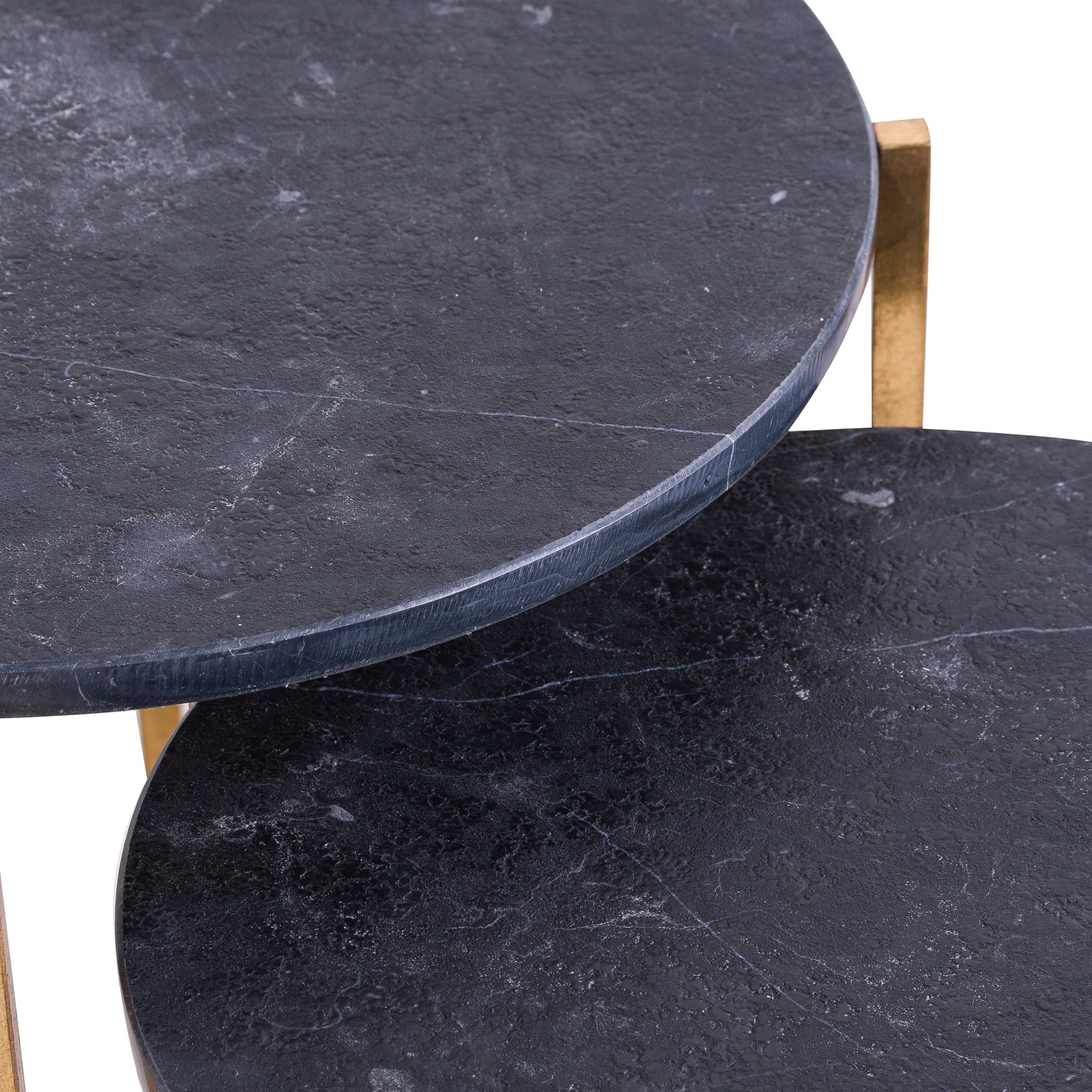 Set Of 2 Gold And Black Marble Tables