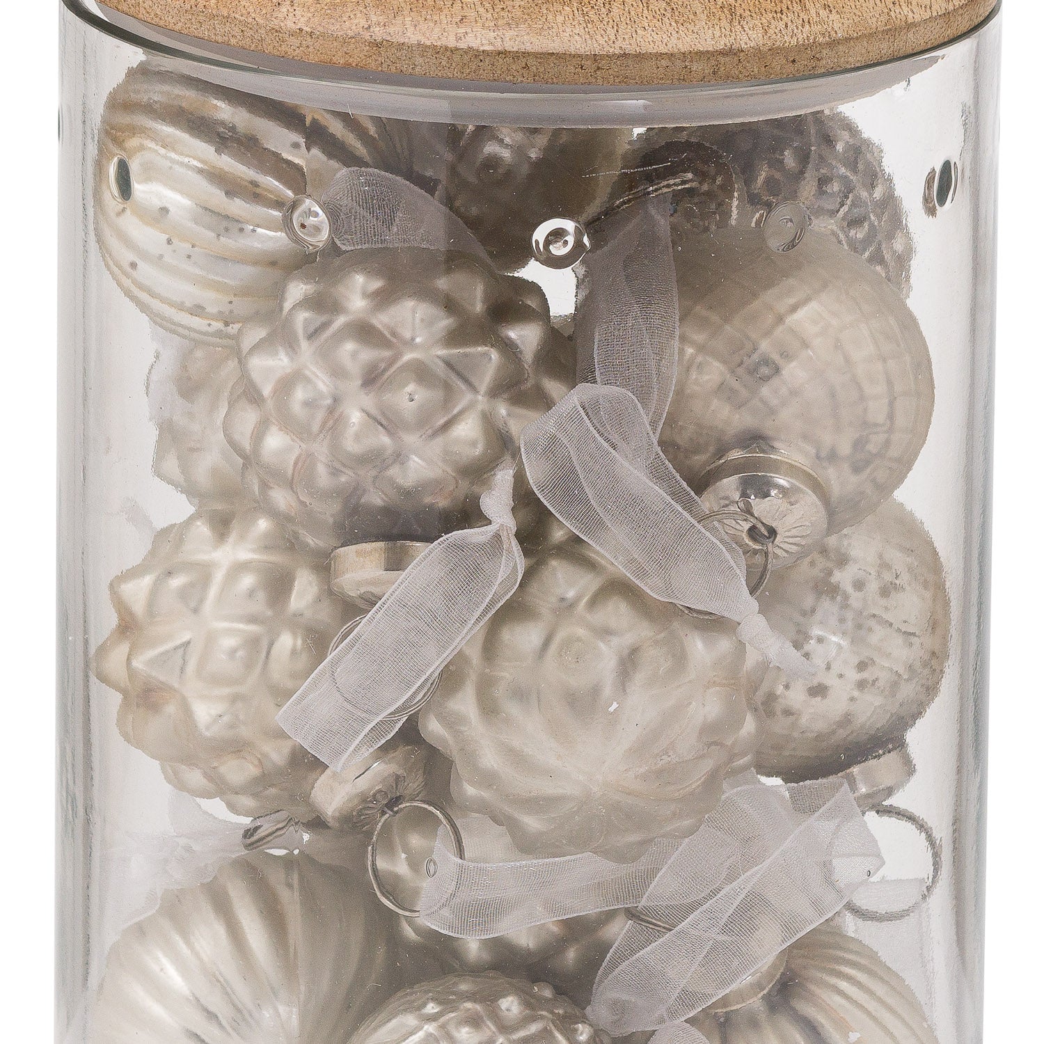 Set Of 12 Silver Hanging Decorations In Display Jar