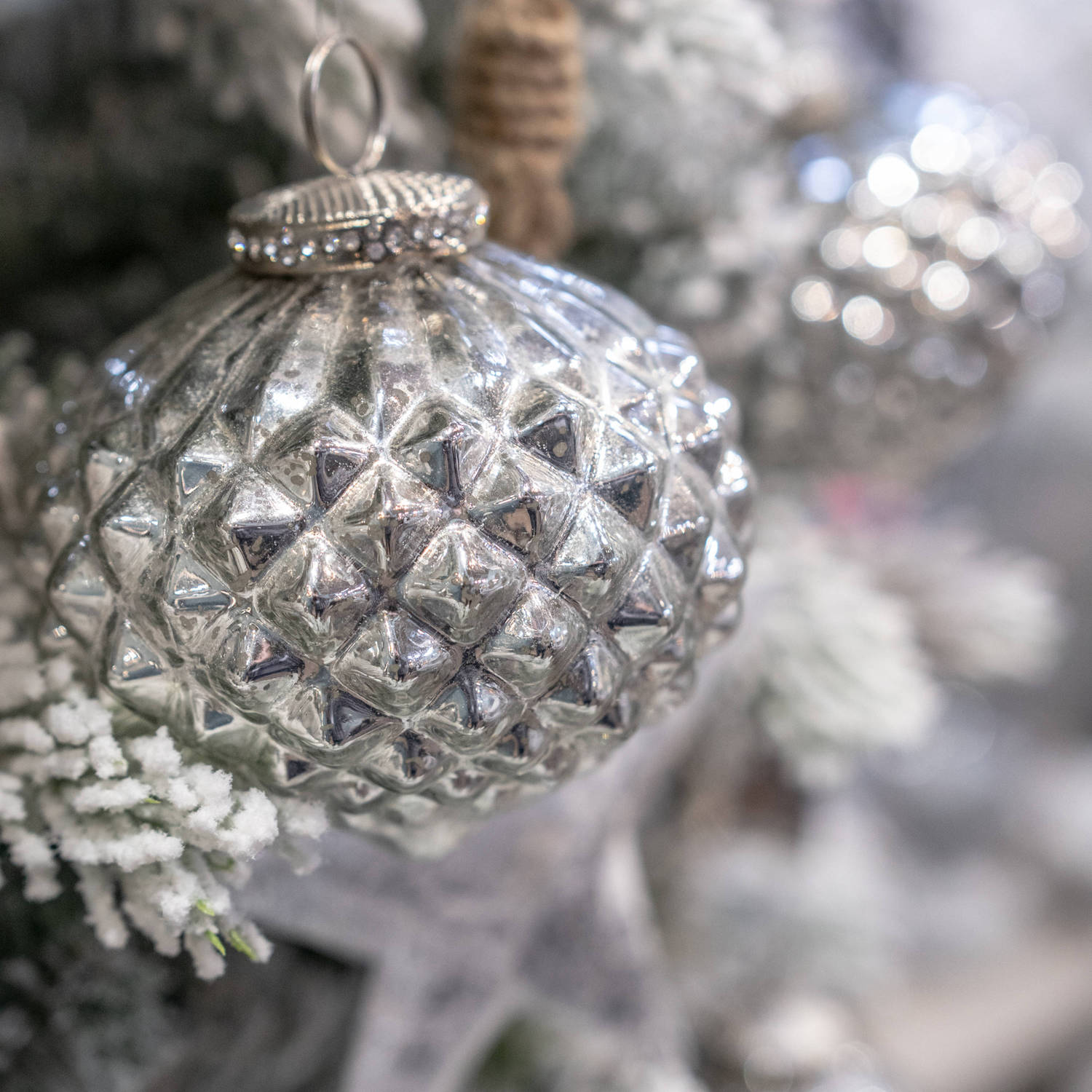 The Noel Collection Silver Textured Small Hanging Bauble