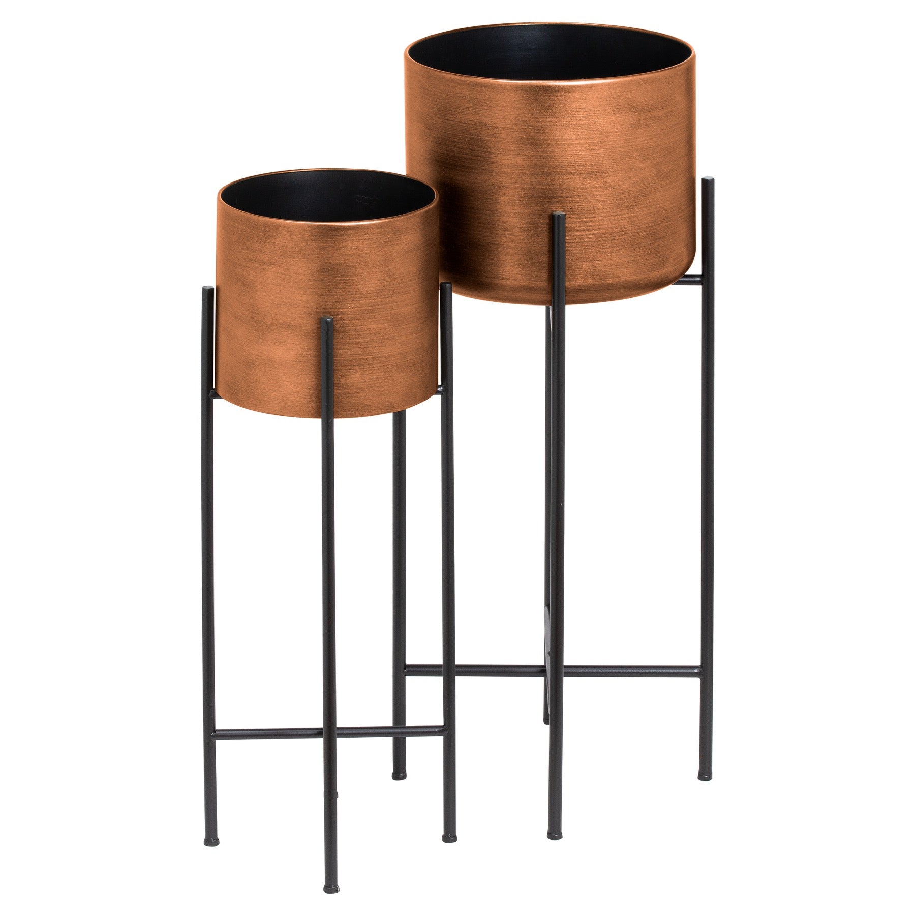 Set Of Two Copper Planters On Stand