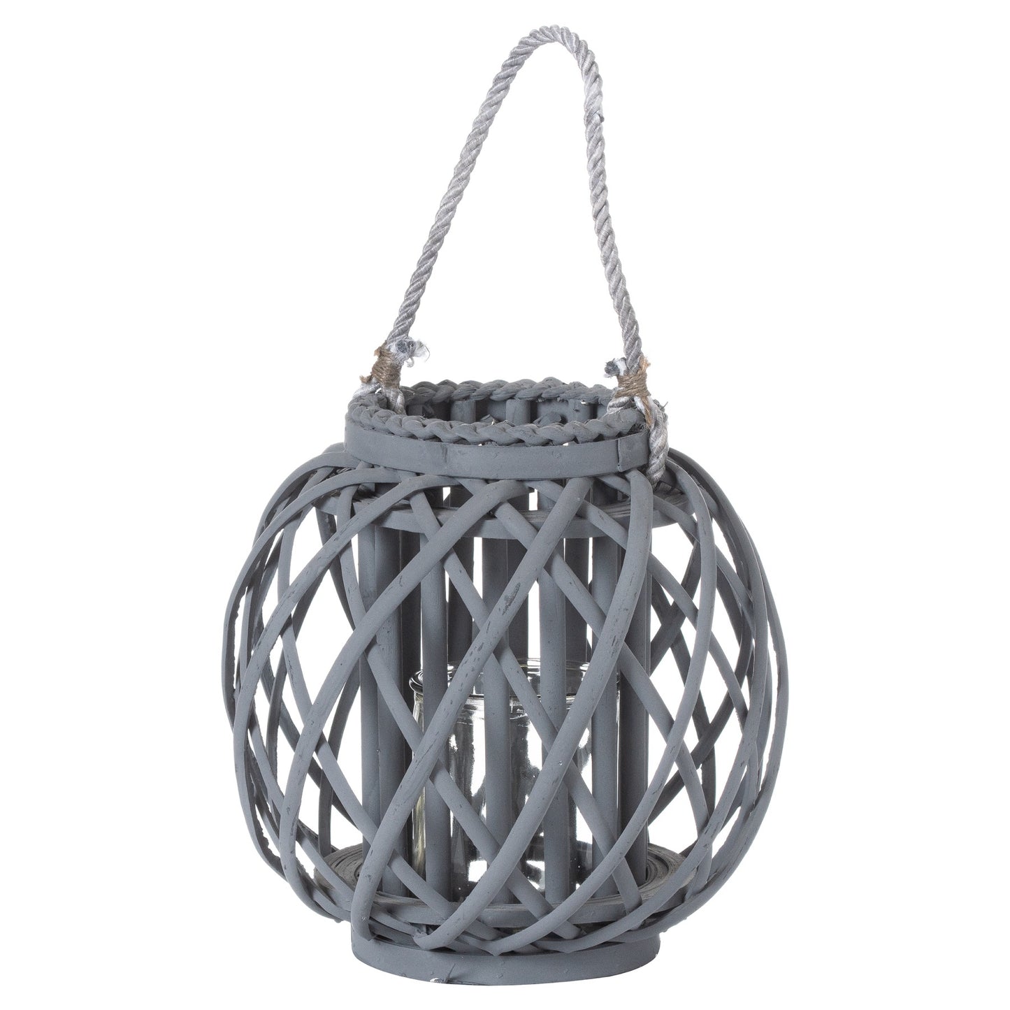 Small Grey Wicker Basket Lantern