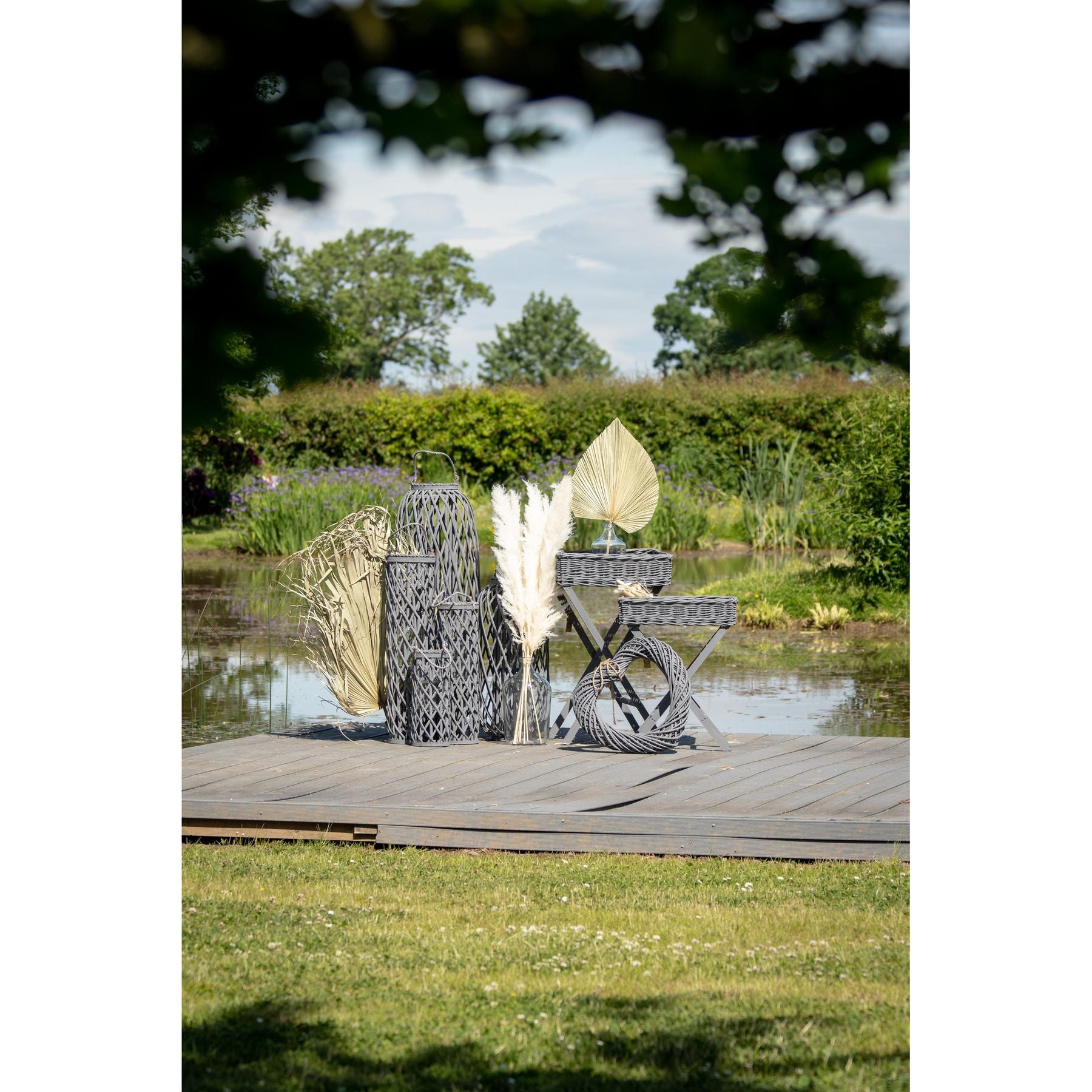 Huge Grey Standing Wicker Lantern