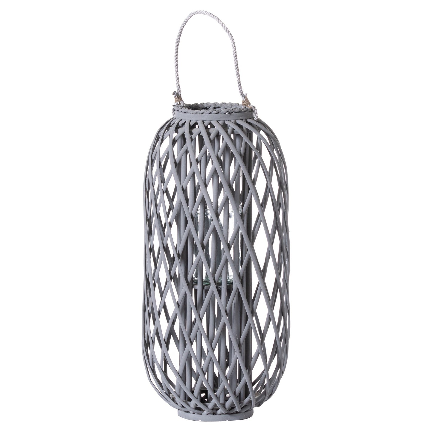 Large Grey Standing Wicker Lantern