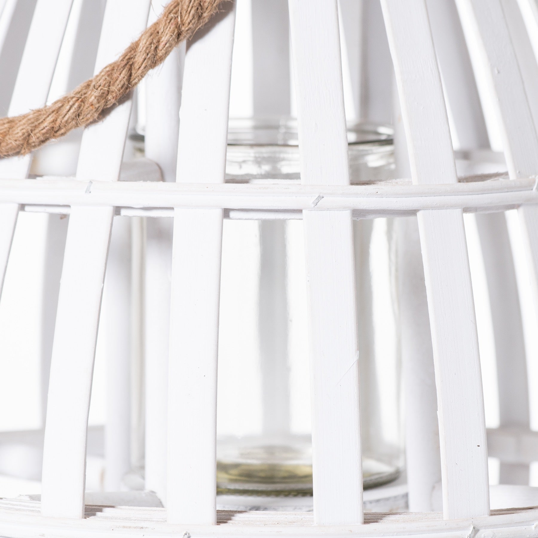 White Domed Wicker Lantern With Rope Detail