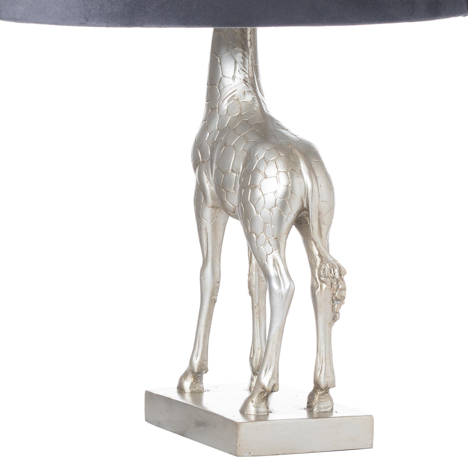 Silver Giraffe Table Lamp With Grey Velvet Shade