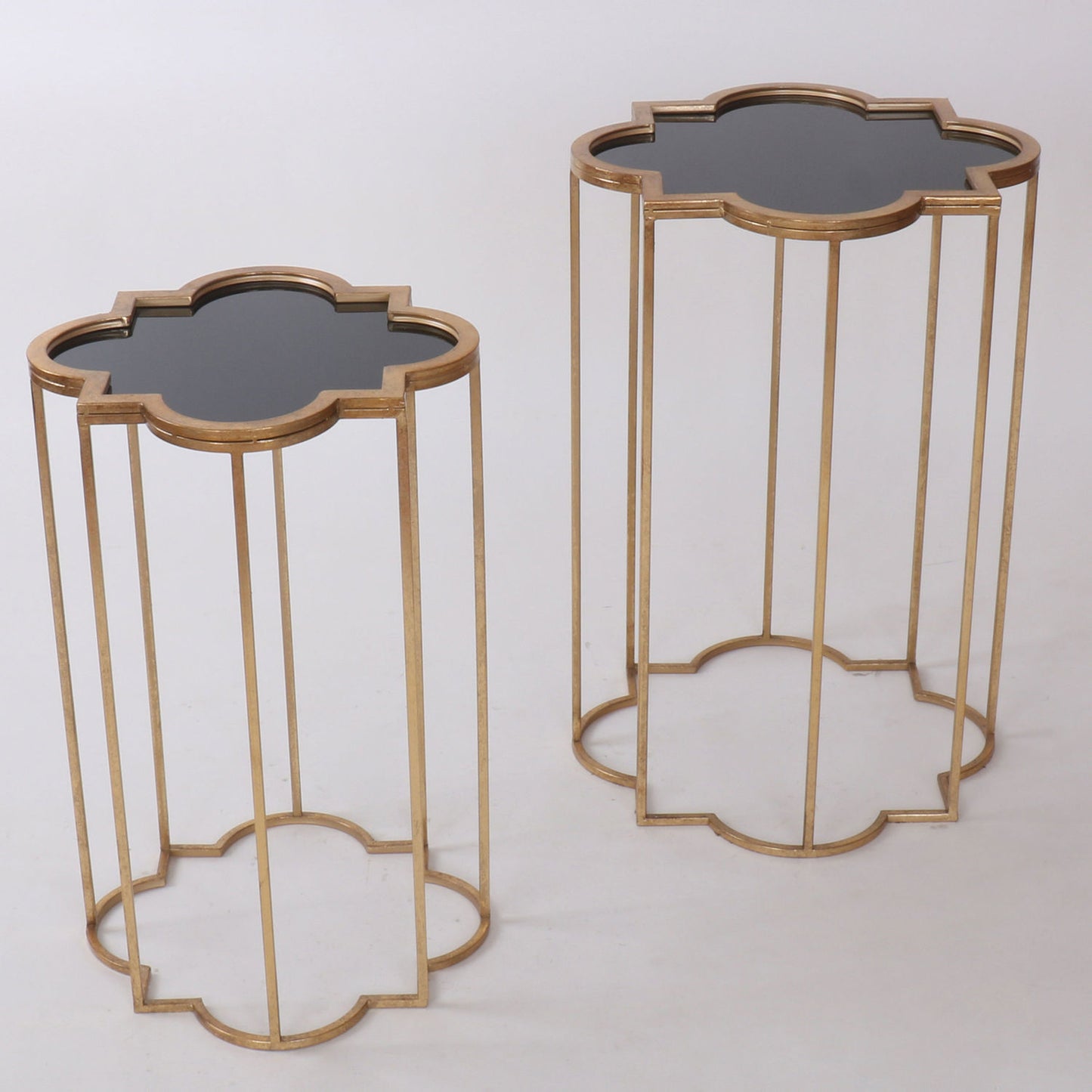 Quarter Foil Mirrored Set Of Two Side Tables