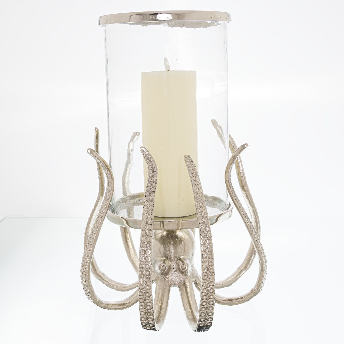Large Silver Octopus Candle Hurricane Lantern