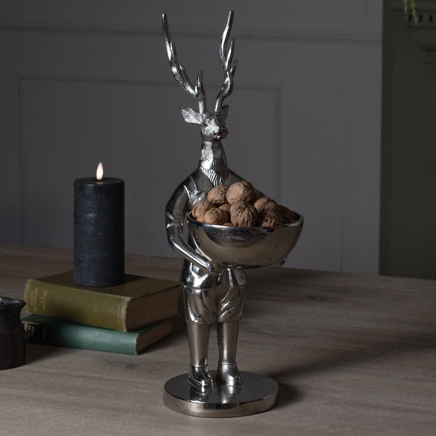 Standing Silver Stag Ornament  With Bowl
