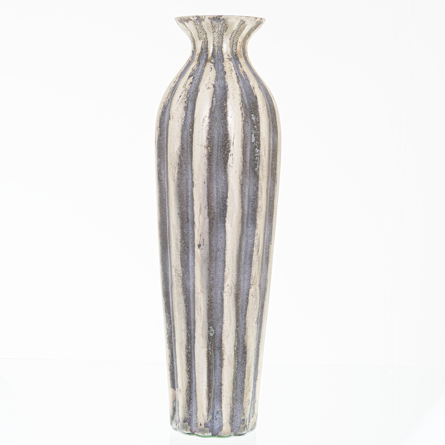 Burnished And Grey Striped Tall Vase