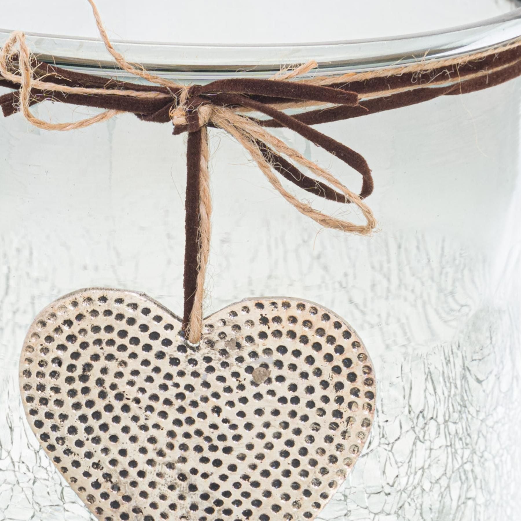Smoked Midnight Crackled Heart Large Candle Holder