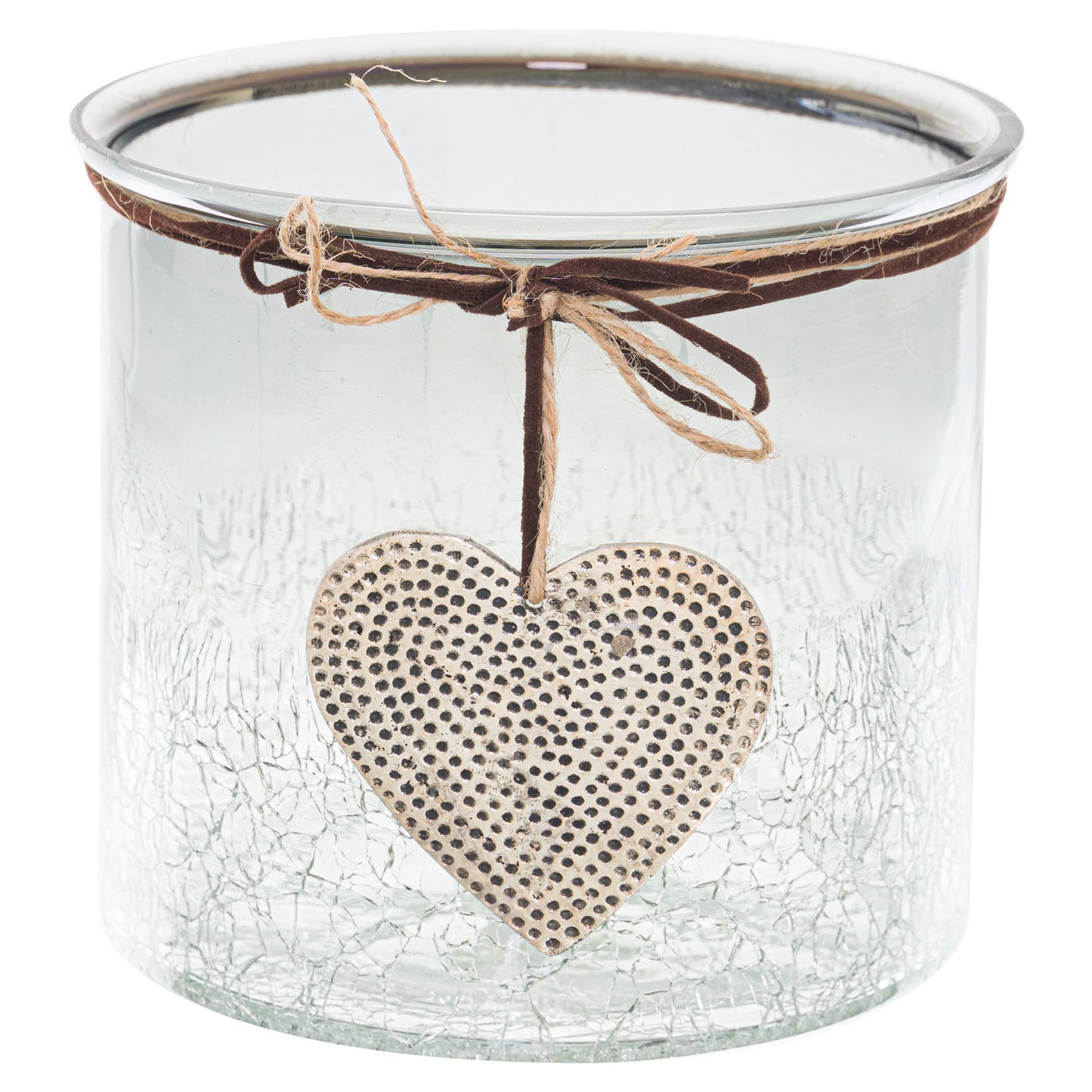 Smoked Midnight Crackled Heart Large Candle Holder