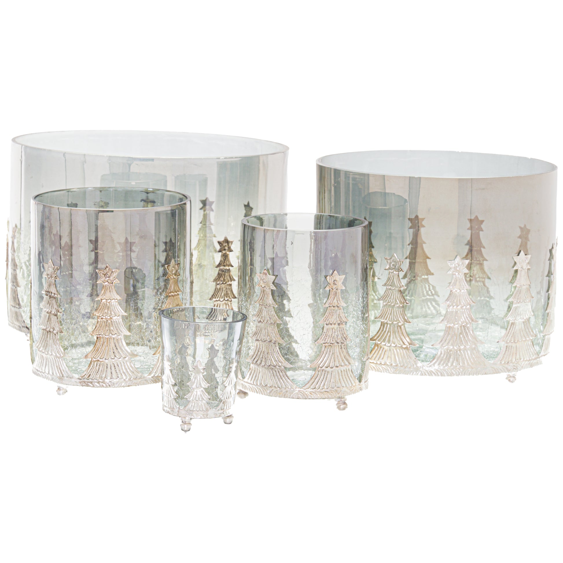 Noel Collection Medium Christmas Tree Crackled Candle Holder