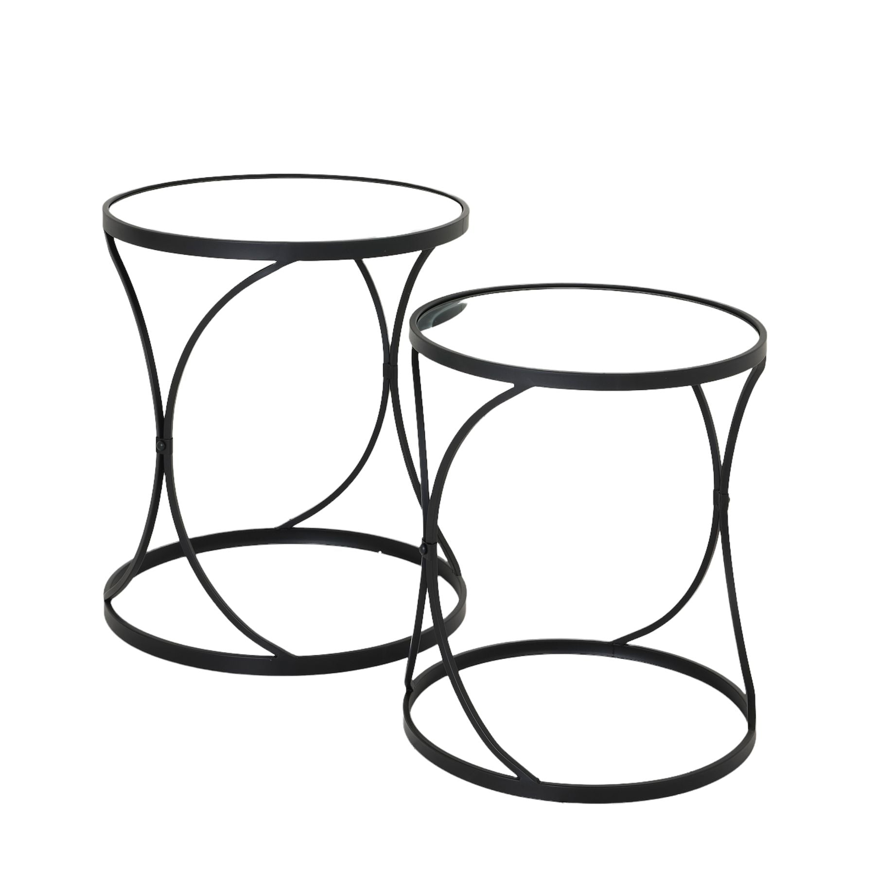 Concaved Set Of Two Black Mirrored Side Tables