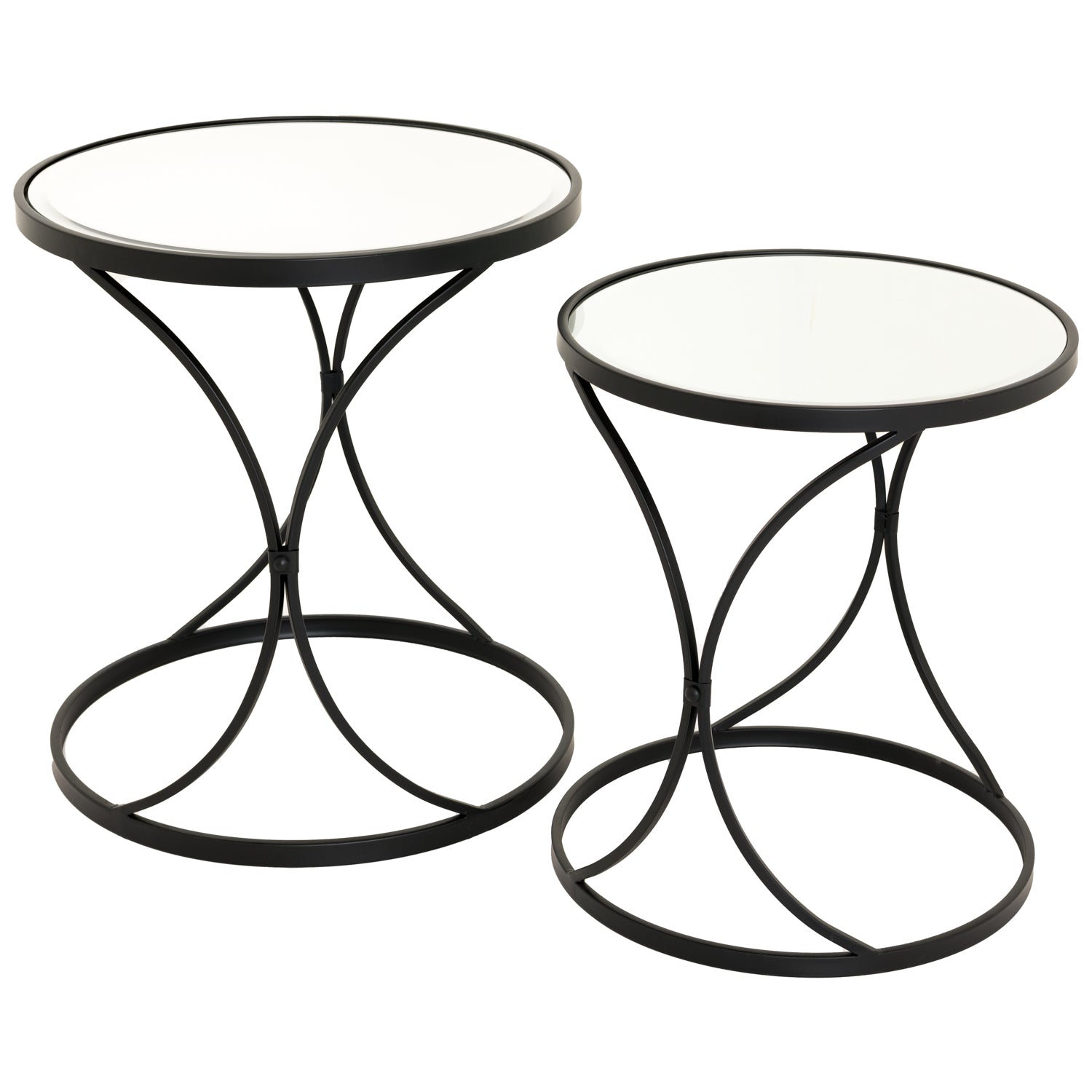 Concaved Set Of Two Black Mirrored Side Tables