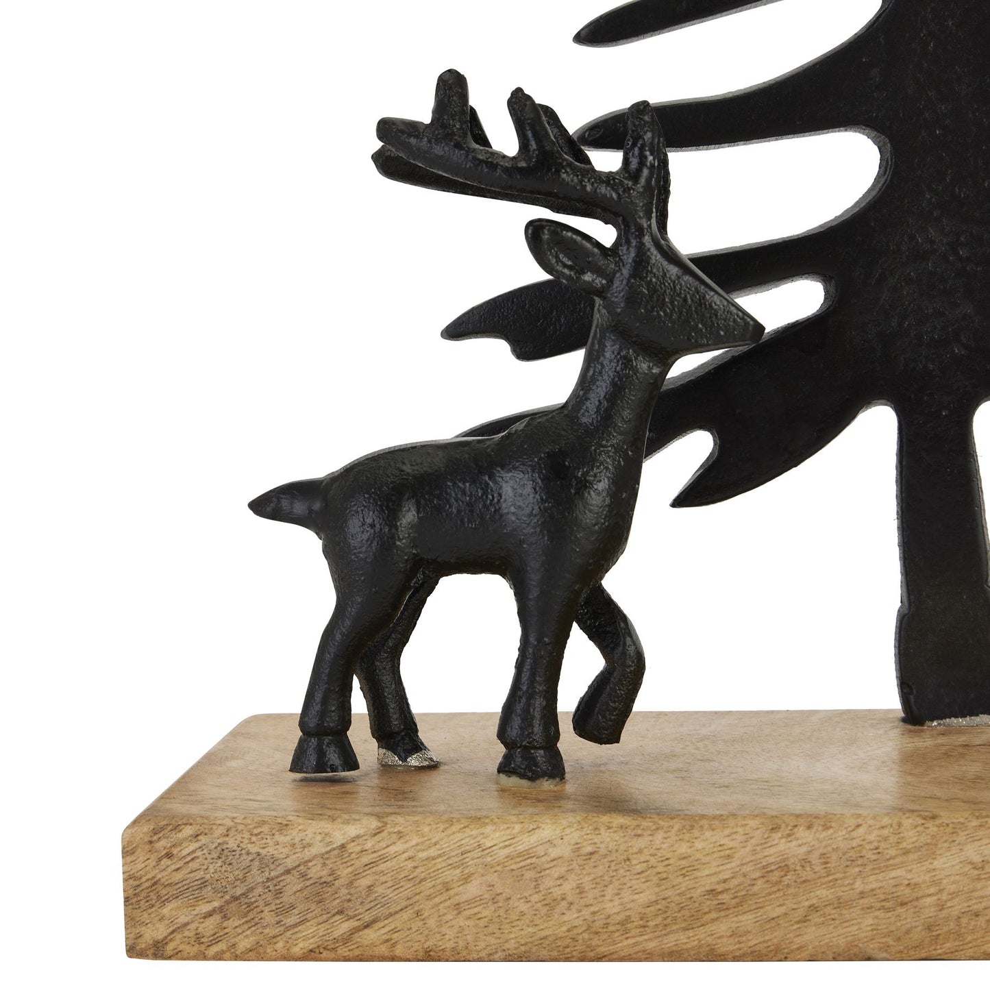 Large Cast Tree And Stag Black Candle Holder Ornament