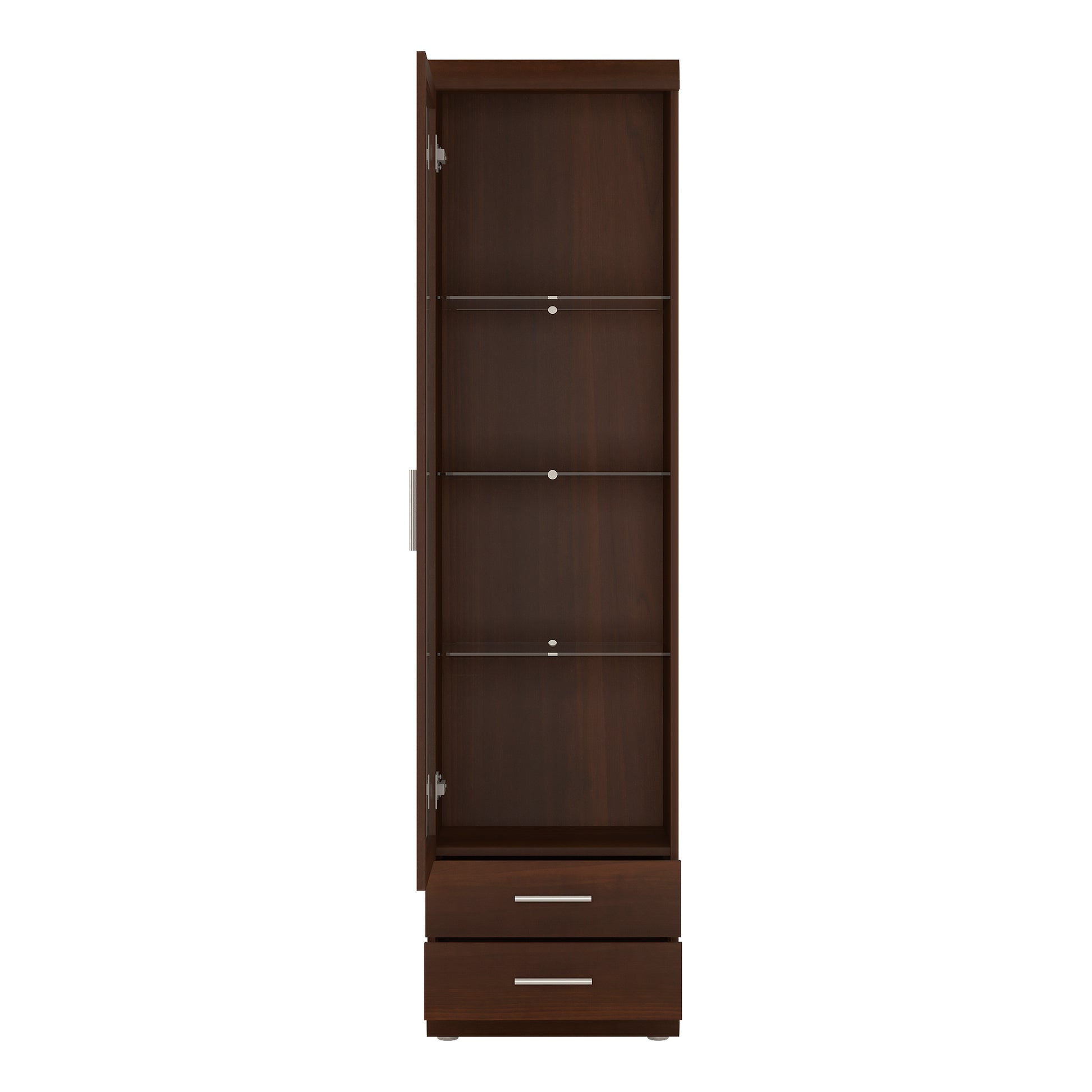 Imperial  Tall Glazed 1 Door 2 Drawer Narrow Cabinet in Dark Mahogany Melamine