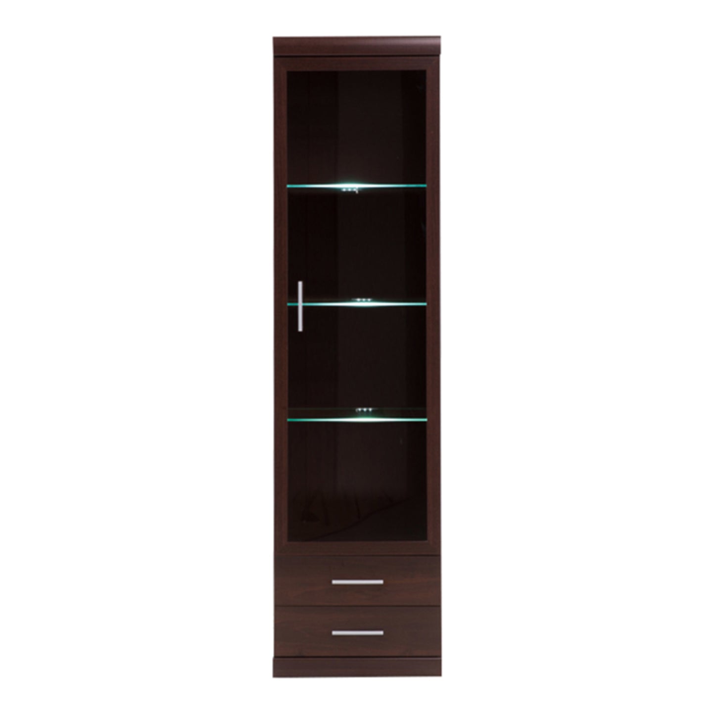 Imperial  Tall Glazed 1 Door 2 Drawer Narrow Cabinet in Dark Mahogany Melamine