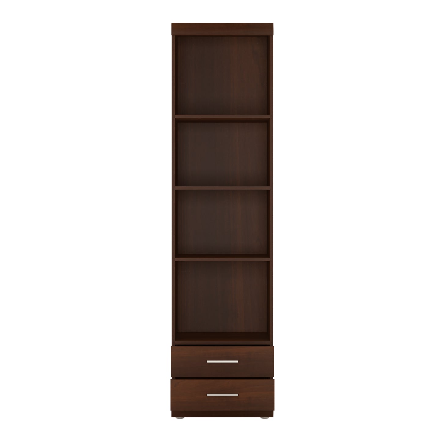 Imperial  Tall 2 Drawer Narrow Cabinet with Open Shelving in Dark Mahogany Melamine